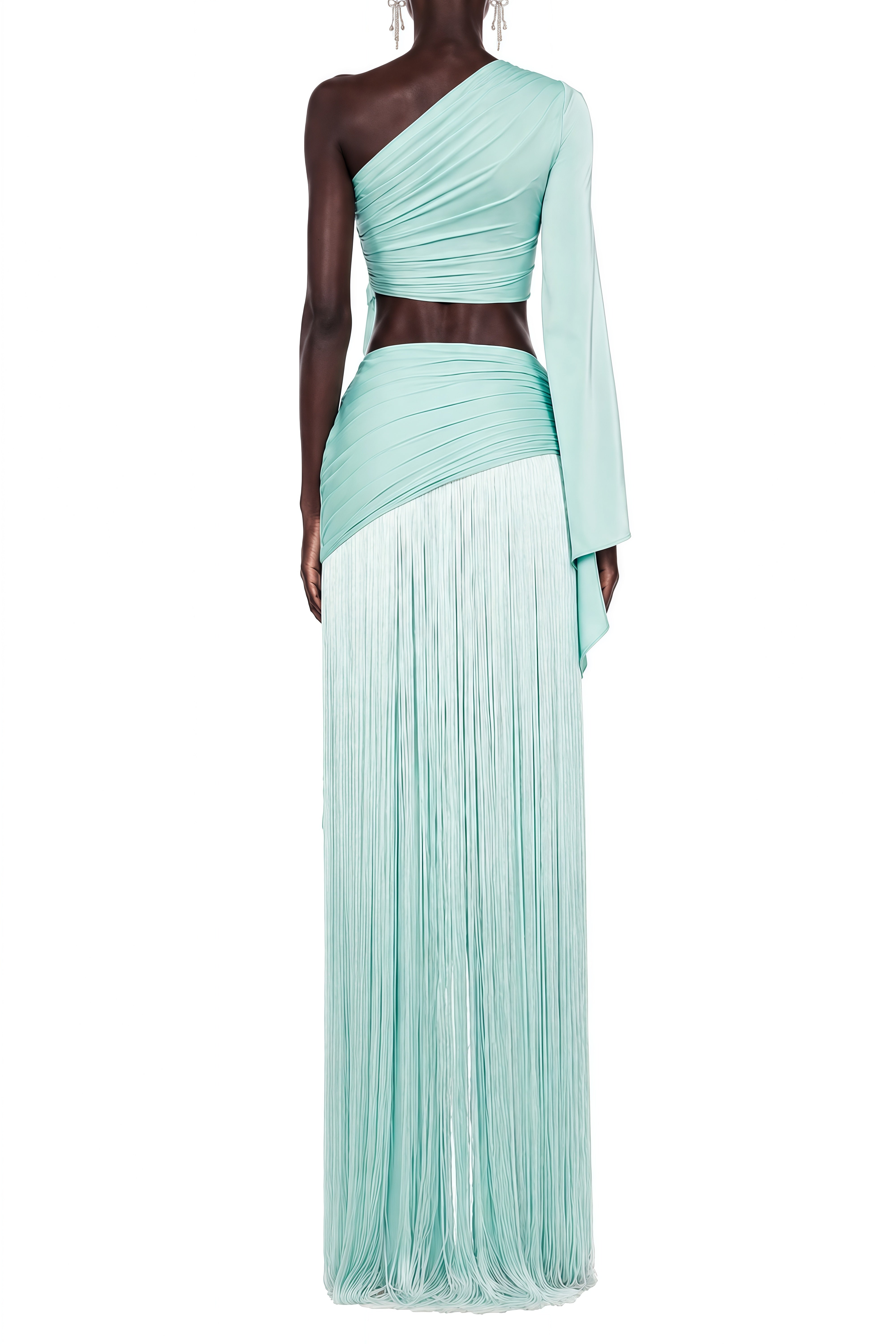 Thalia Green Asymmetrical Draped Top & Skirt Set