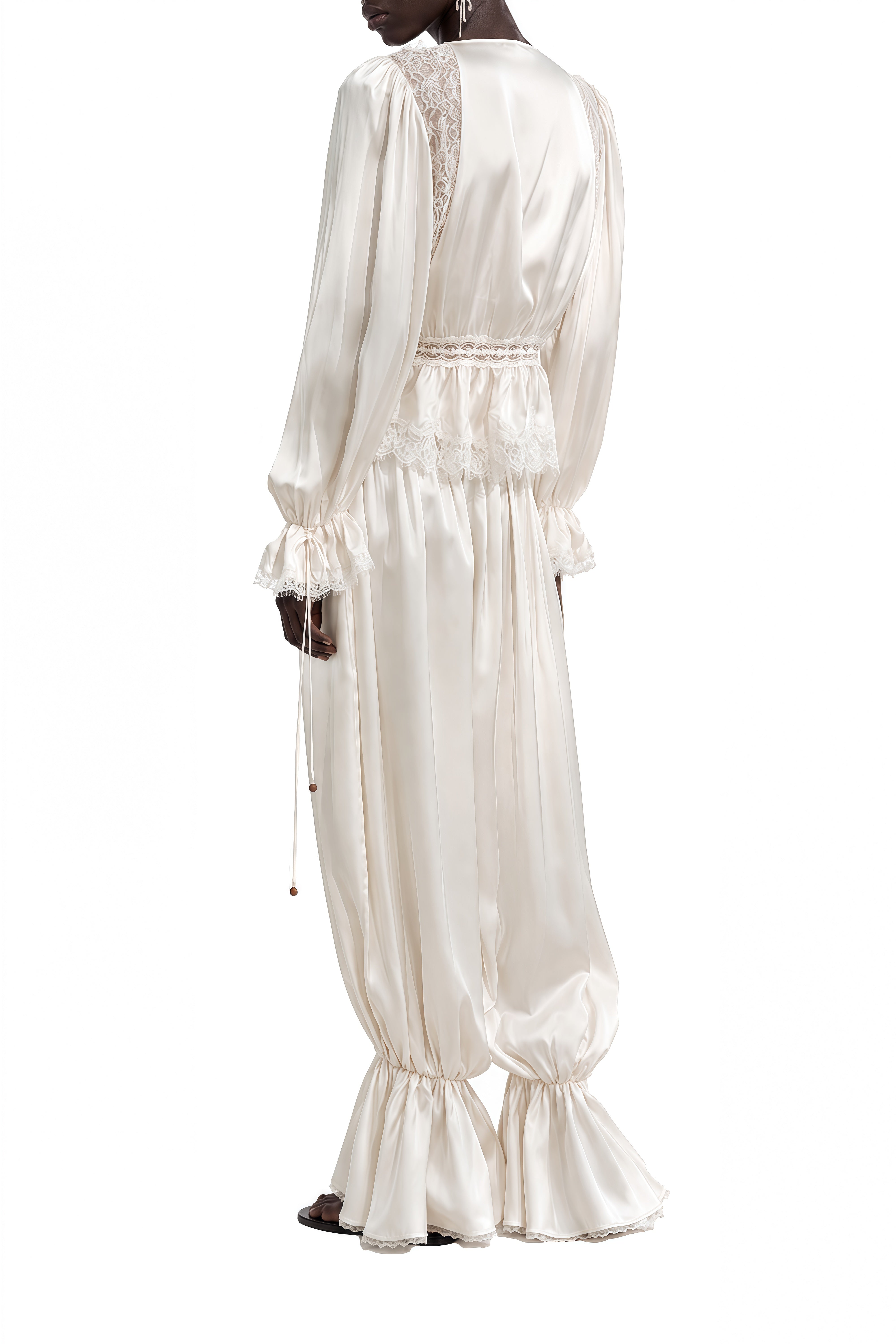 Juliet White Puff Sleeve Lace Top & Trousers Set