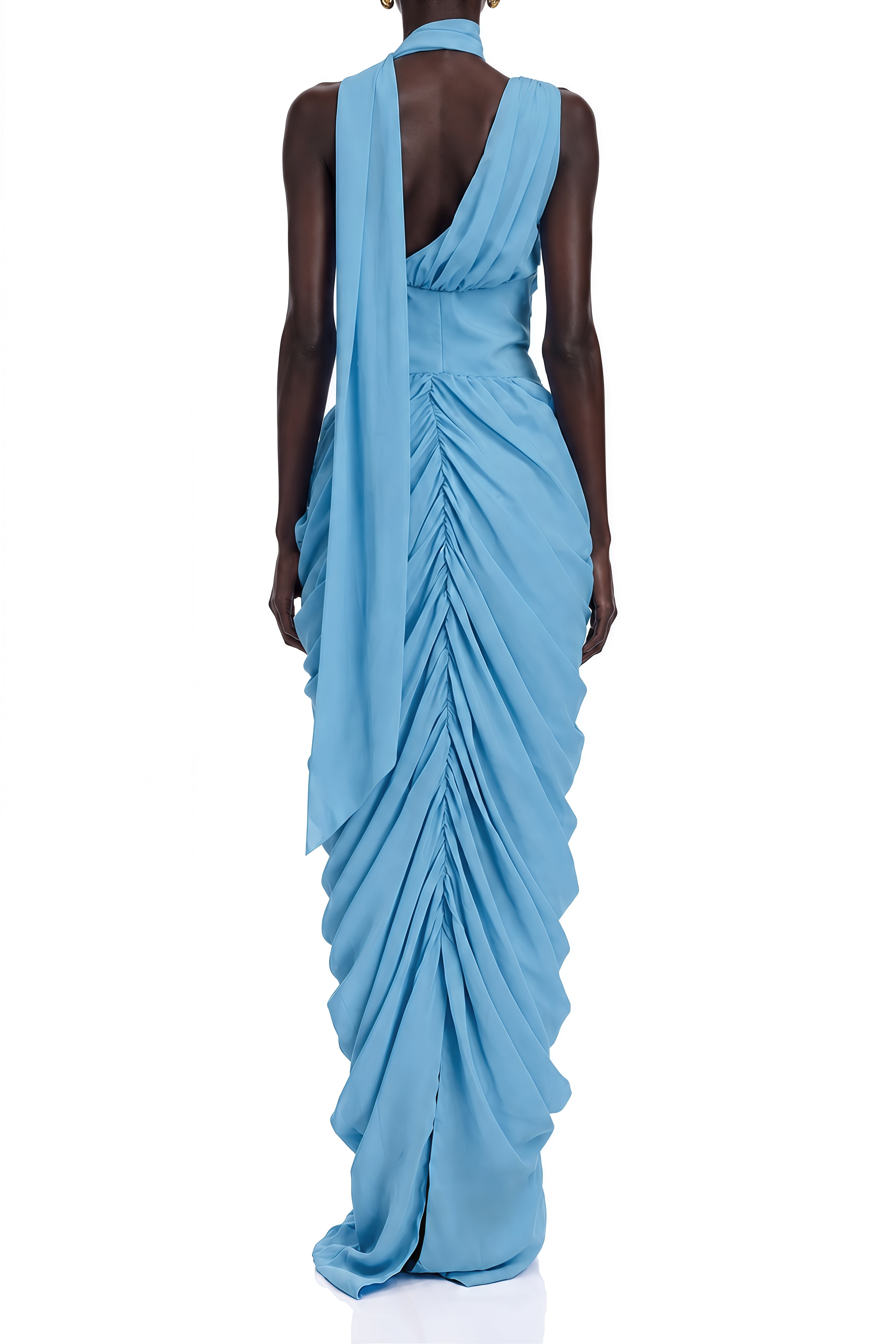 Celine Dark Blue Sleeveless Ruched Maxi Dress