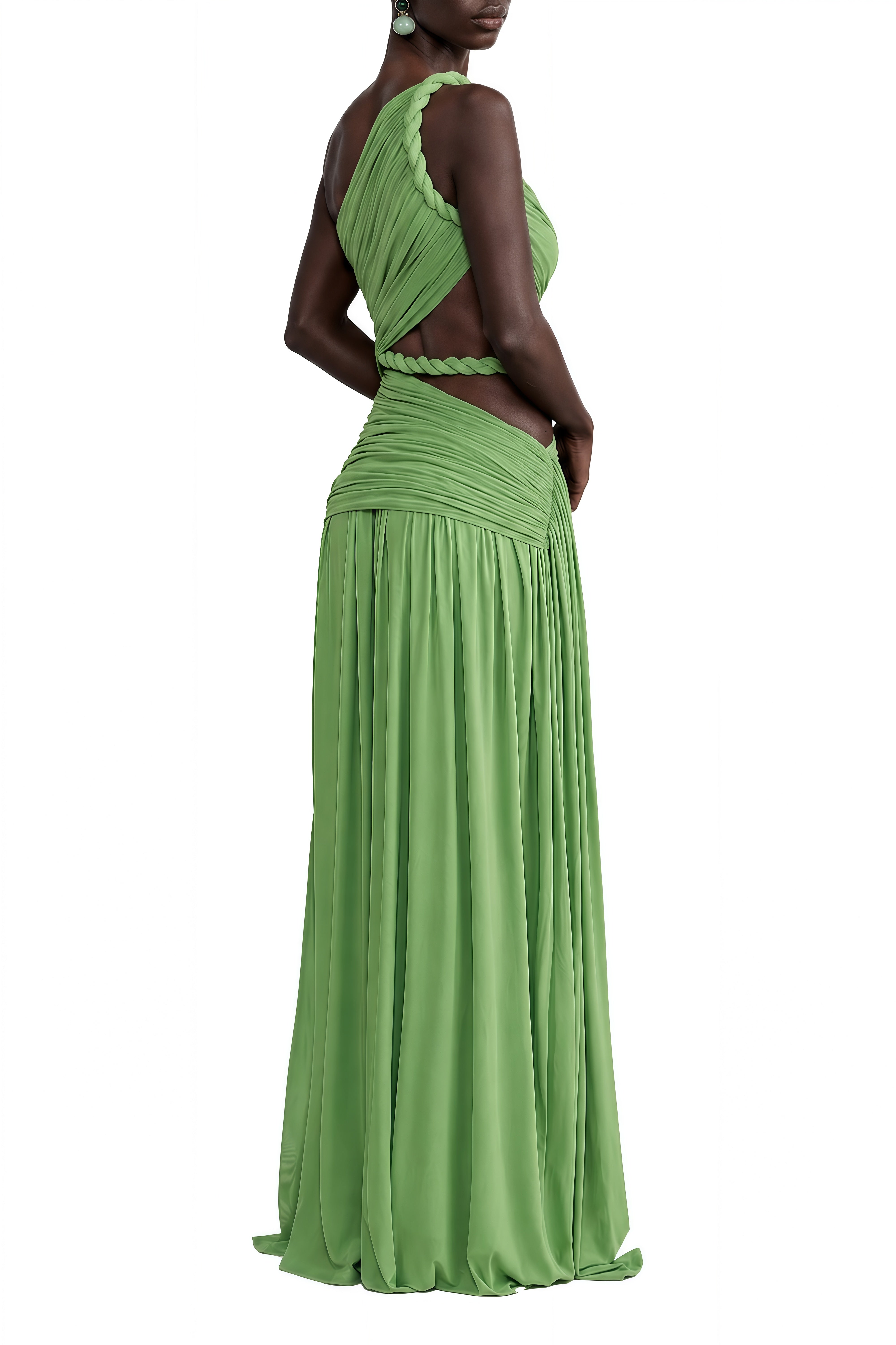 Juliet Green Asymmetrical Cut-Out Maxi Dress