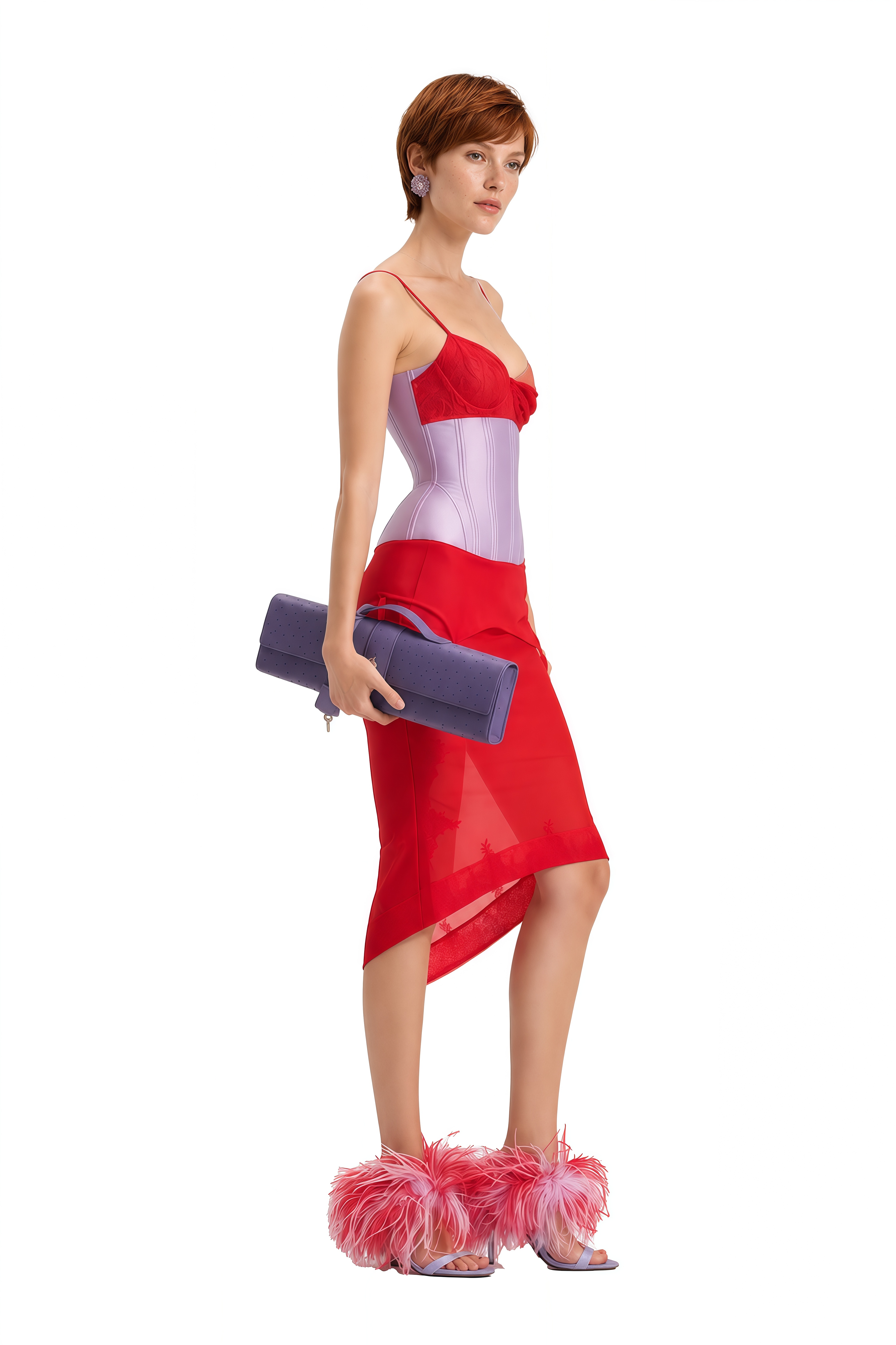Belle Red Sleeveless Draped Top & Skirt Set