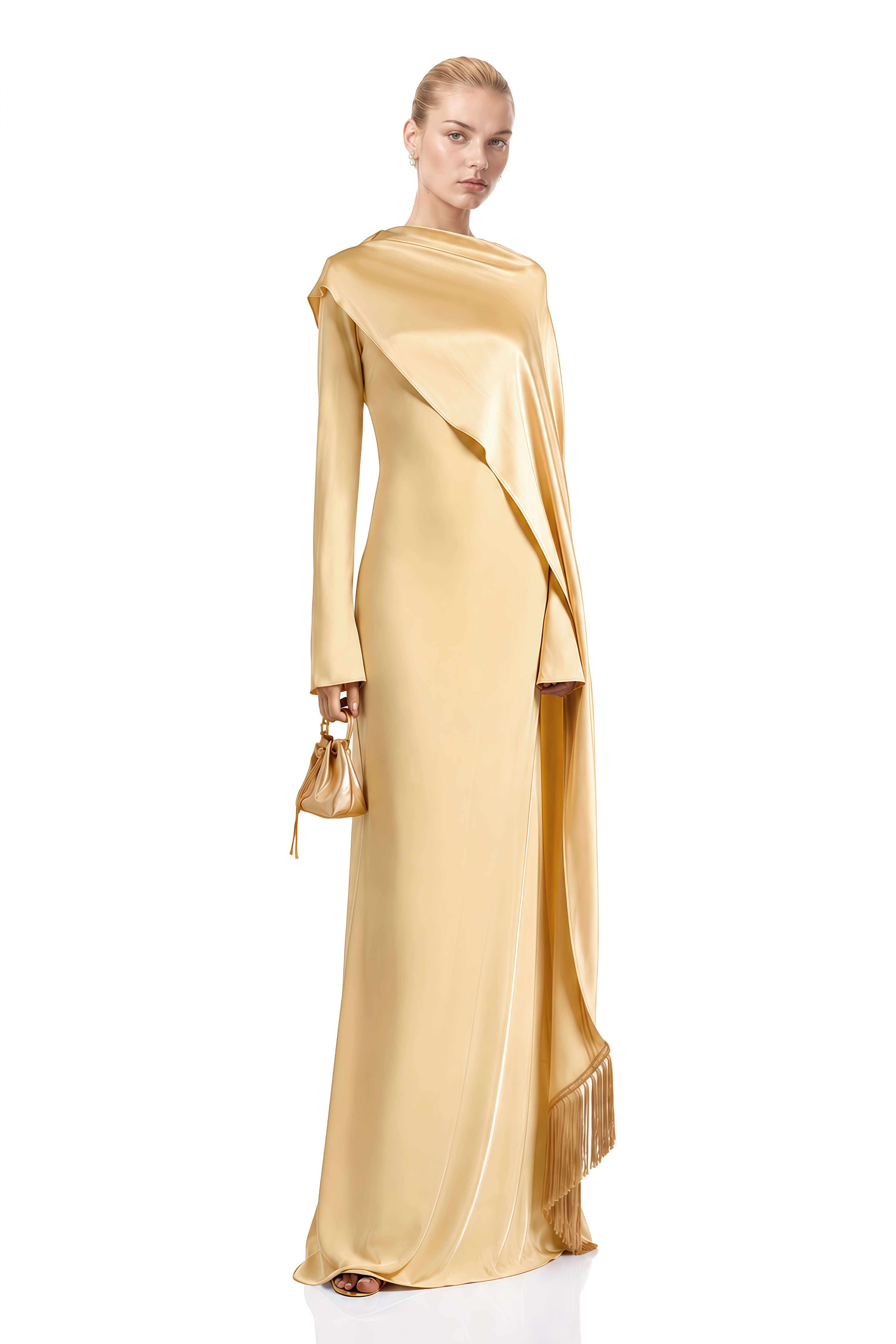 Victoria Yellow Long Sleeves Shawl Maxi Dress