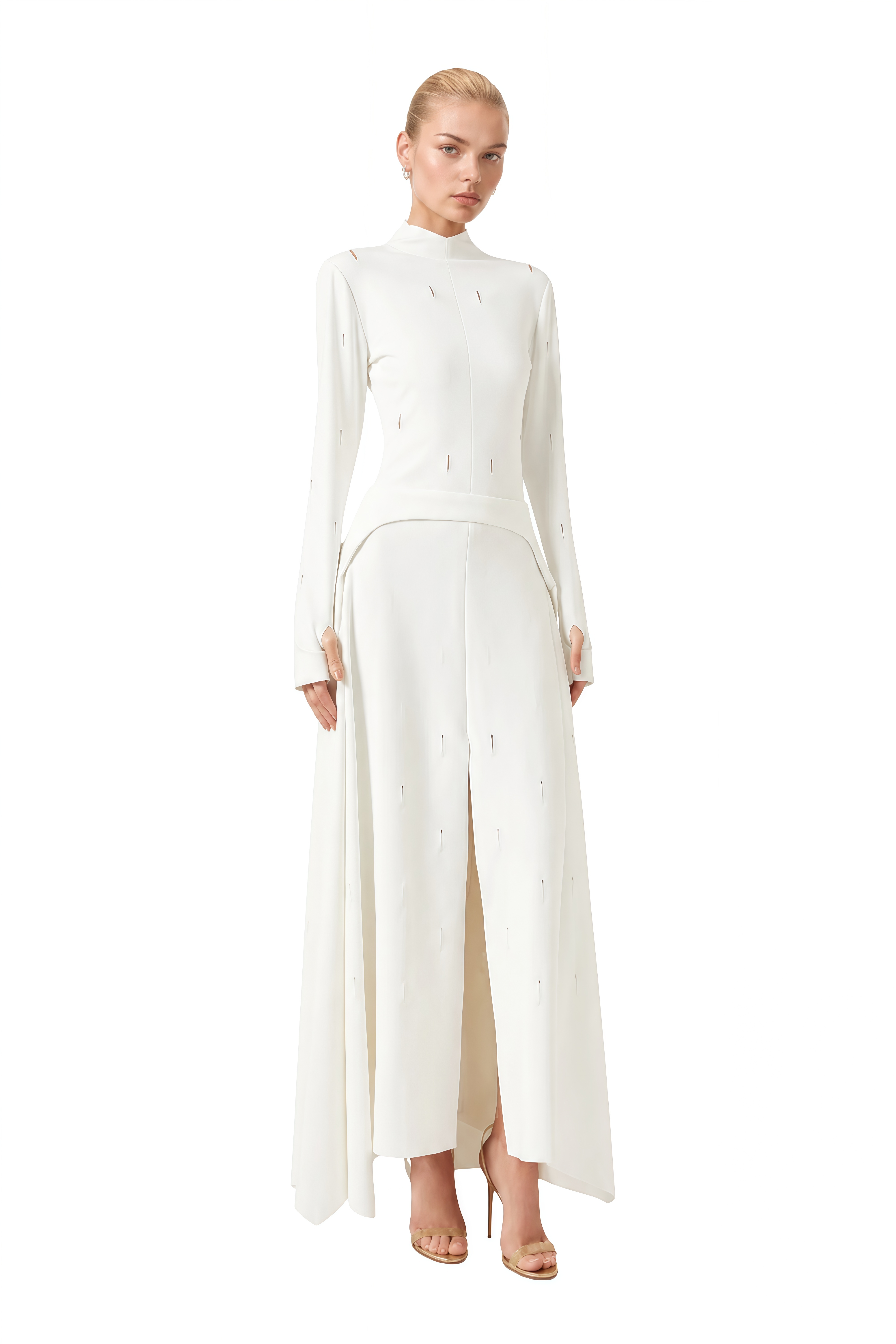 Portia White Turtleneck Asymmetrical Top & Skirt Set