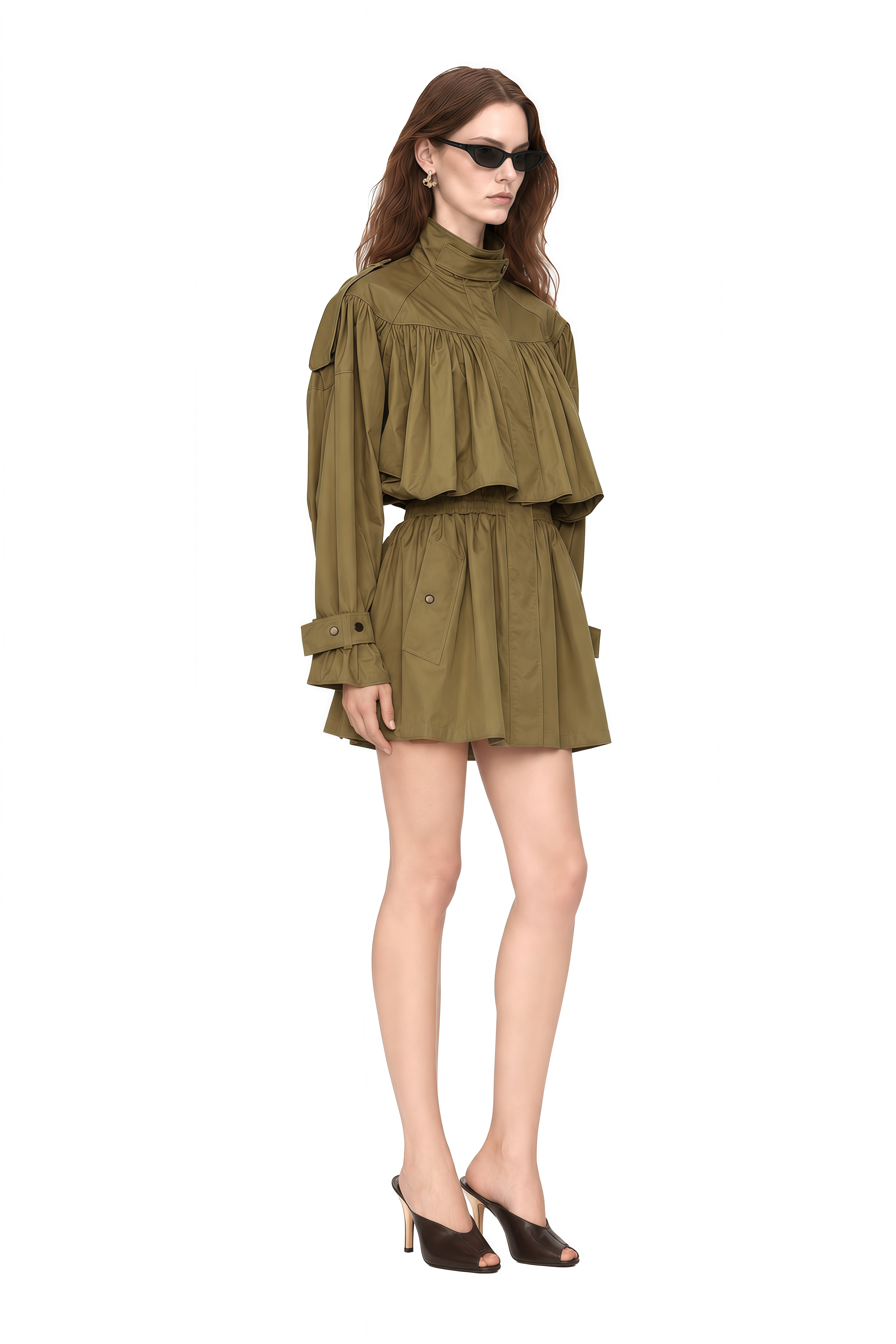 Iris Beige Turtleneck Ruched Jacket