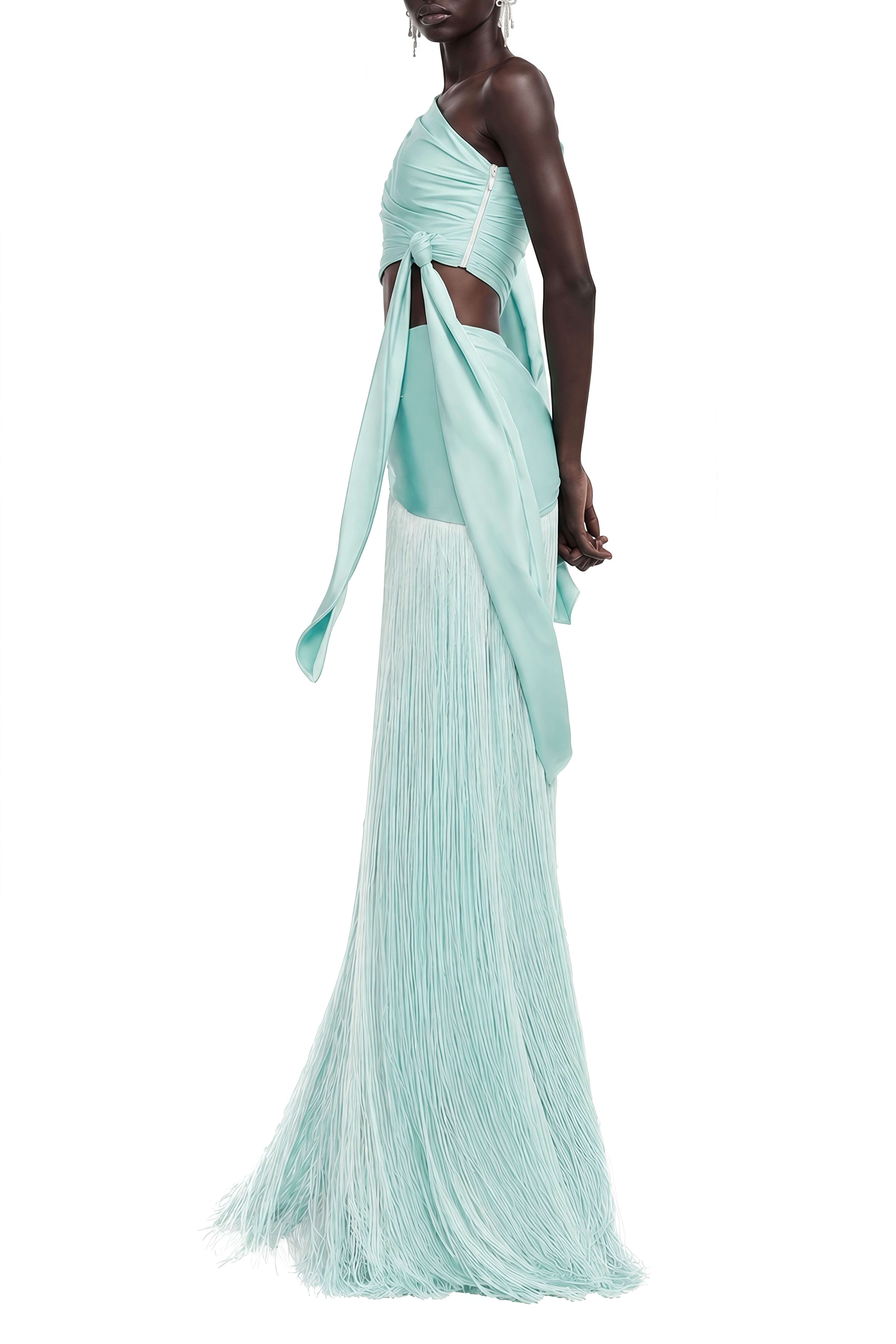 Thalia Green Asymmetrical Draped Top & Skirt Set