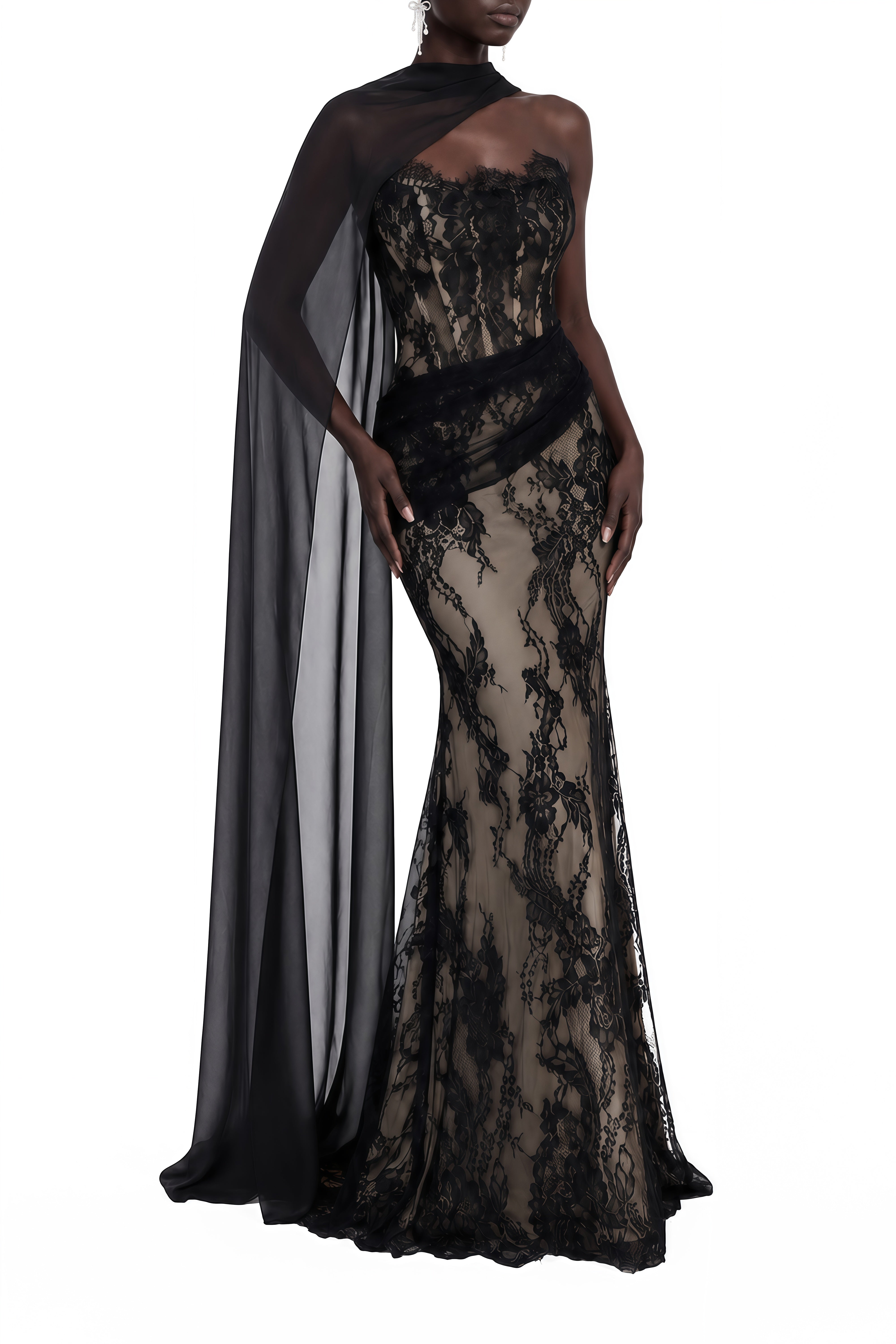 Linnea Black Sleeveless Asymmetrical Maxi Dress