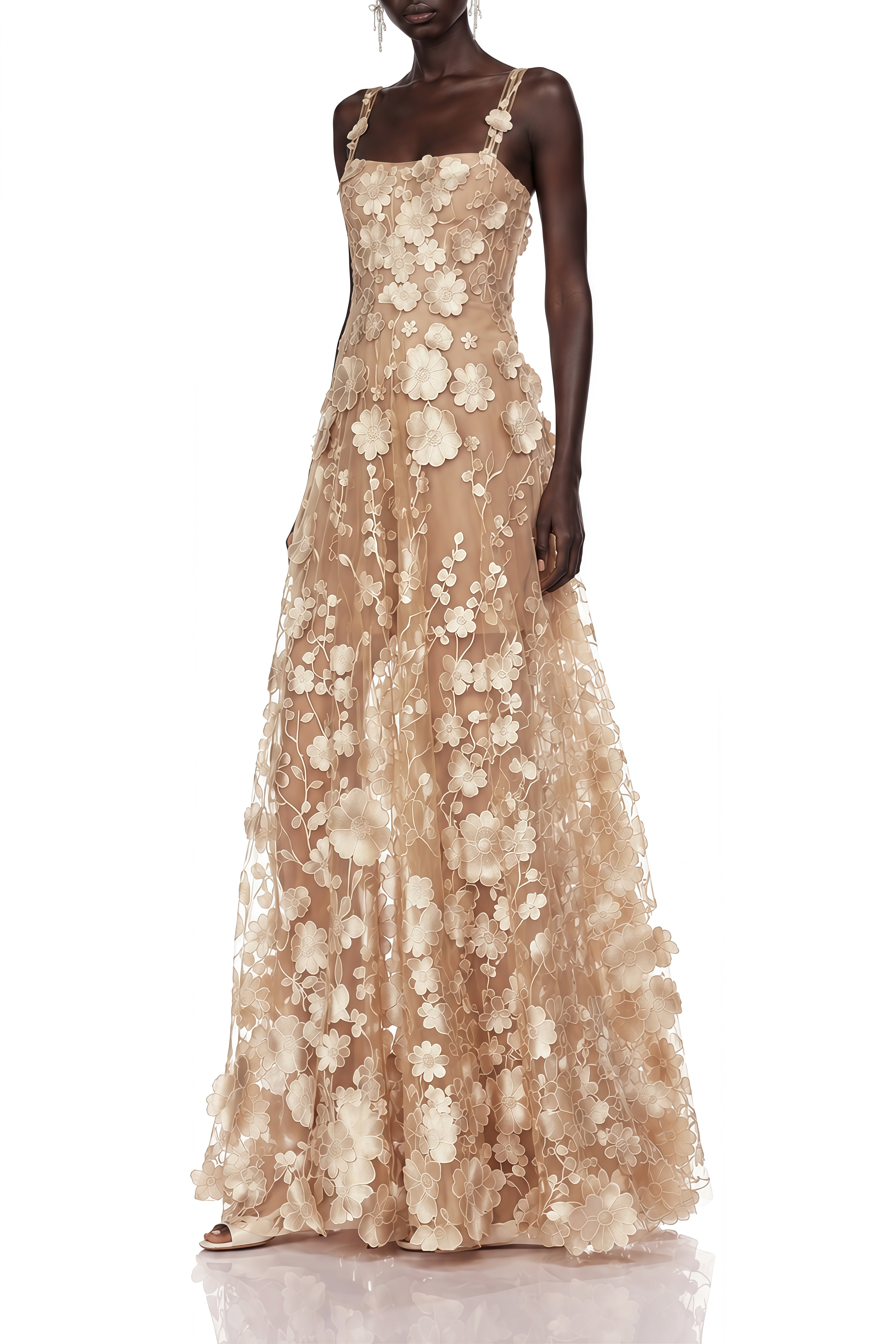 Daphne Beige Floral Sleeveless Maxi Dress