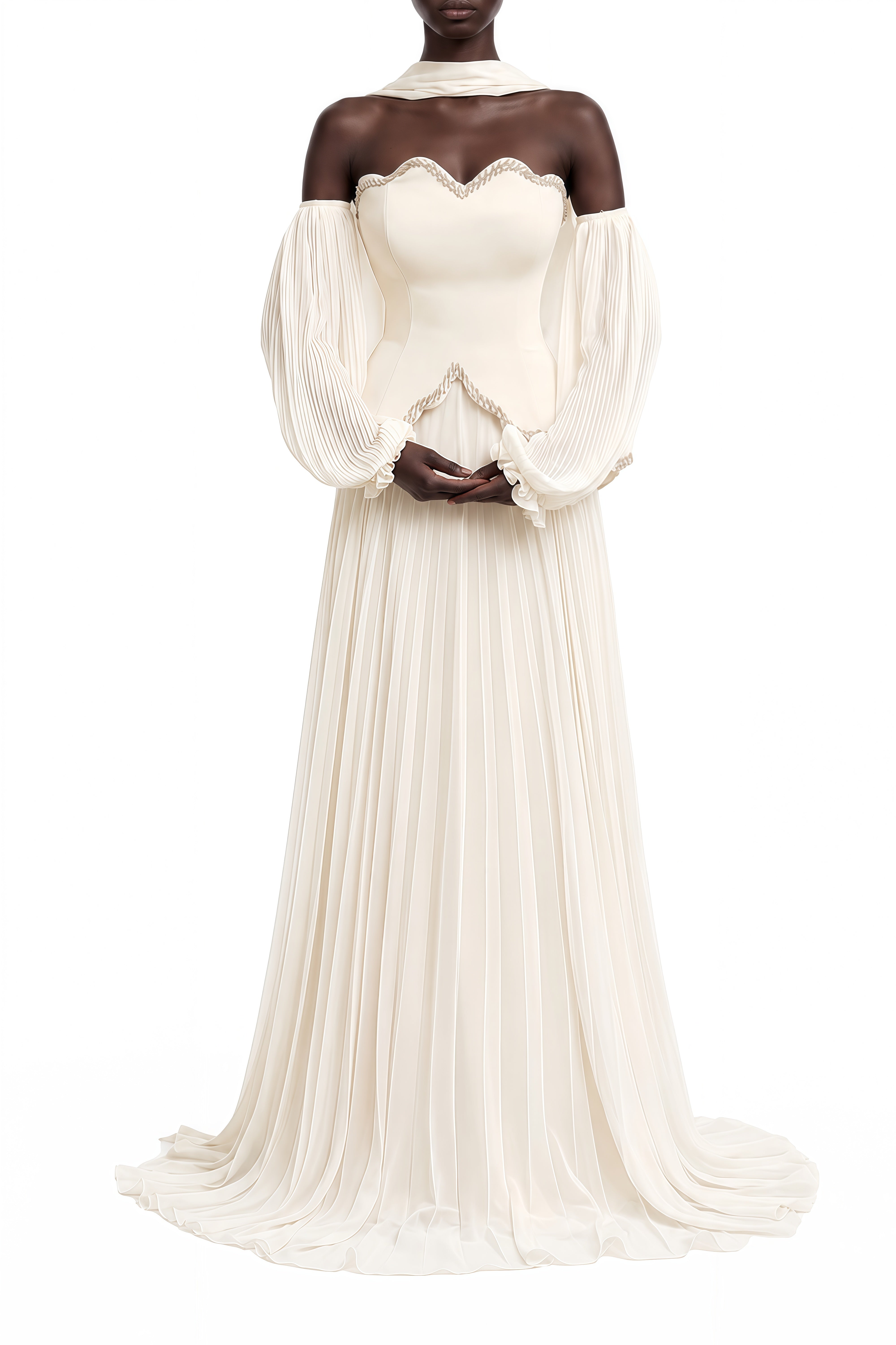 Adeline White Off Shoulder Pleated Maxi Dress