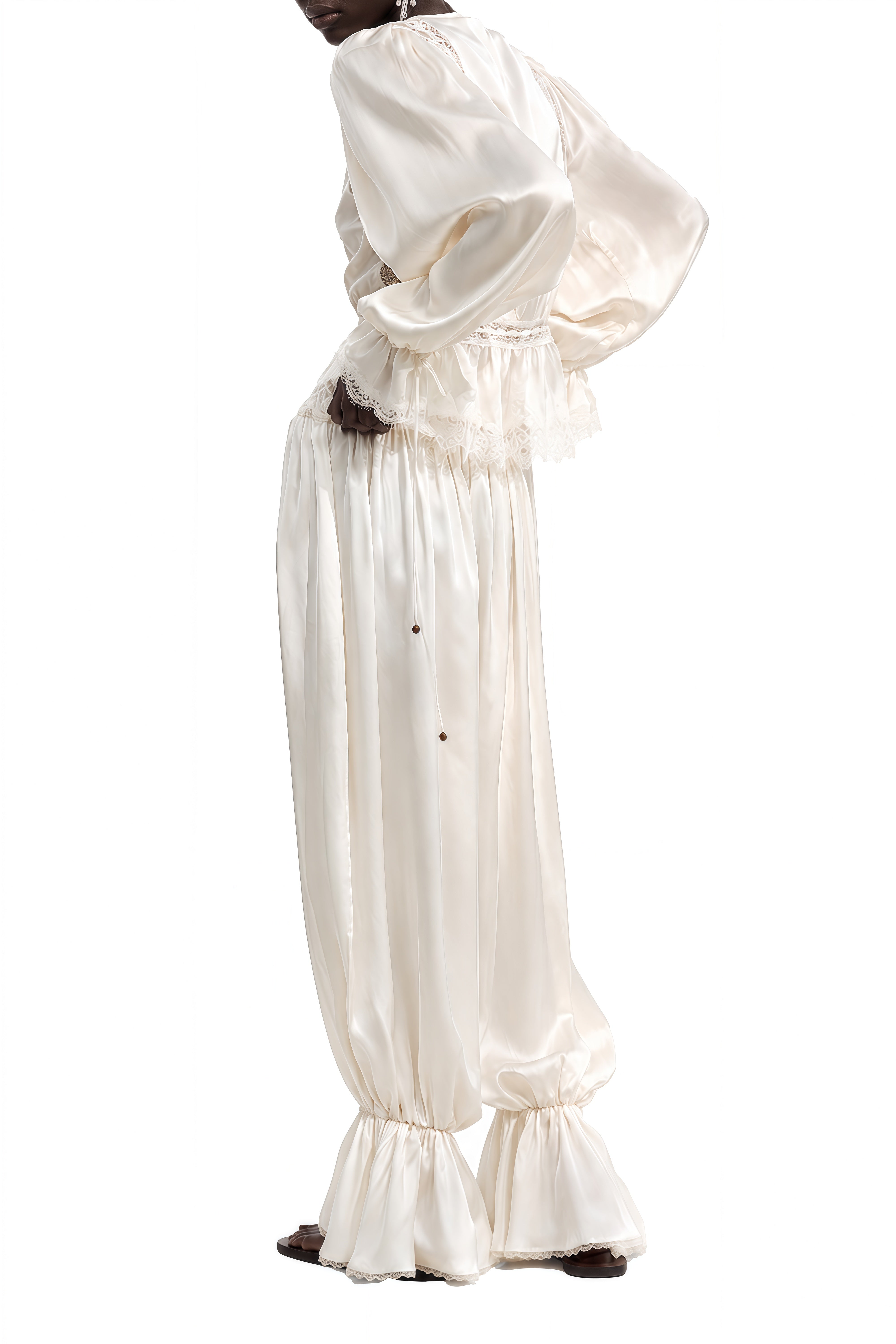 Juliet White Puff Sleeve Lace Top & Trousers Set