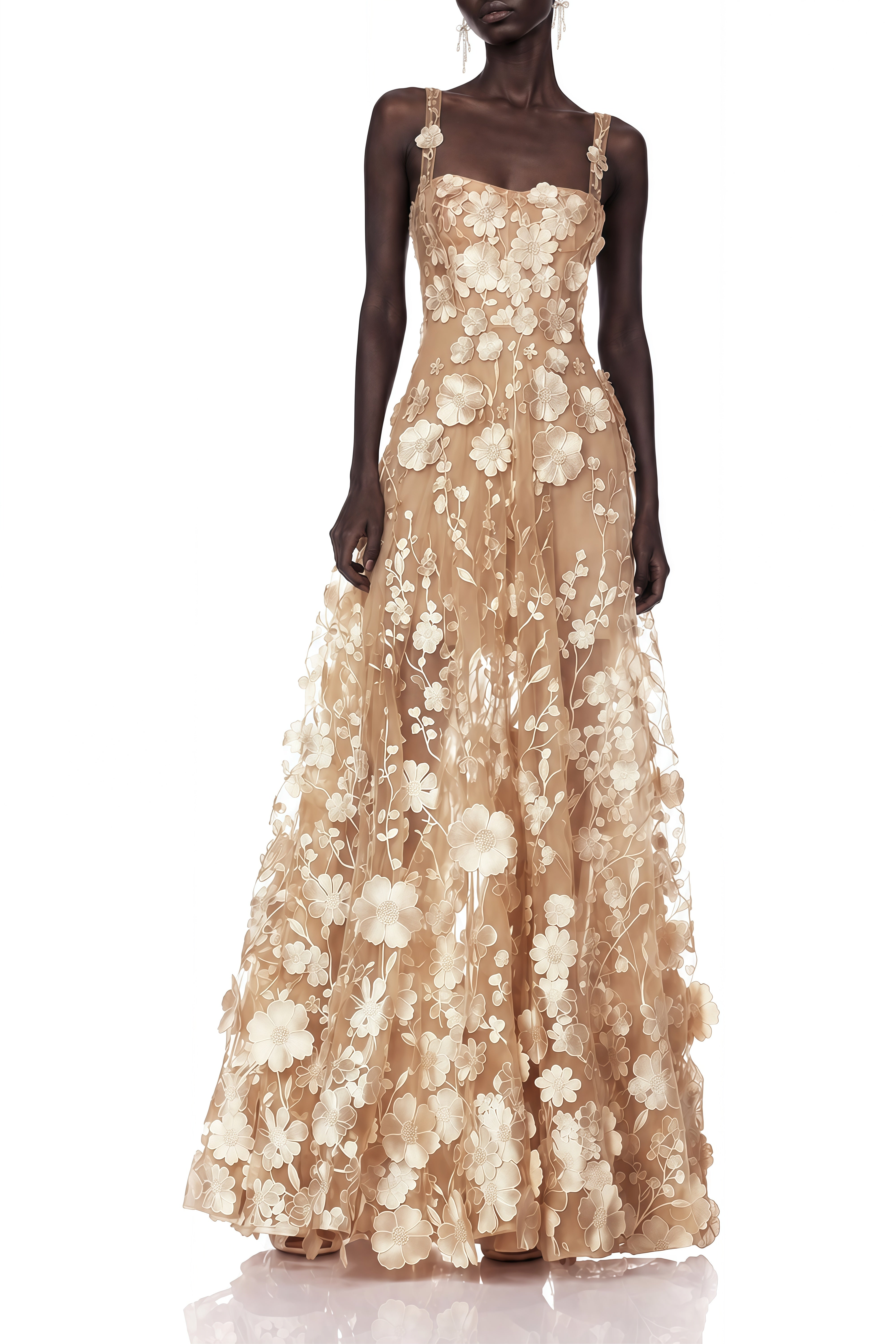 Daphne Beige Floral Sleeveless Maxi Dress