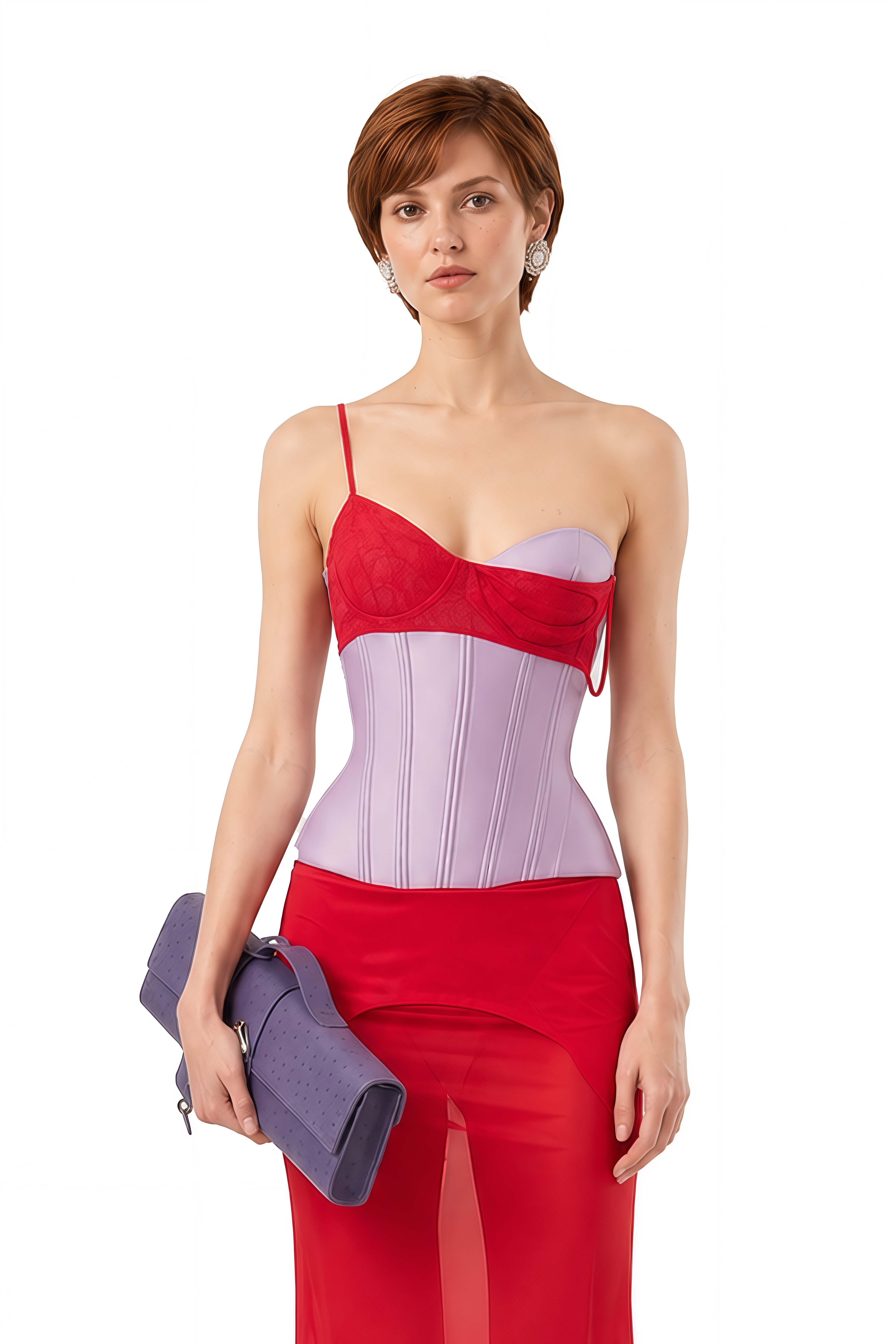 Belle Red Sleeveless Draped Top & Skirt Set