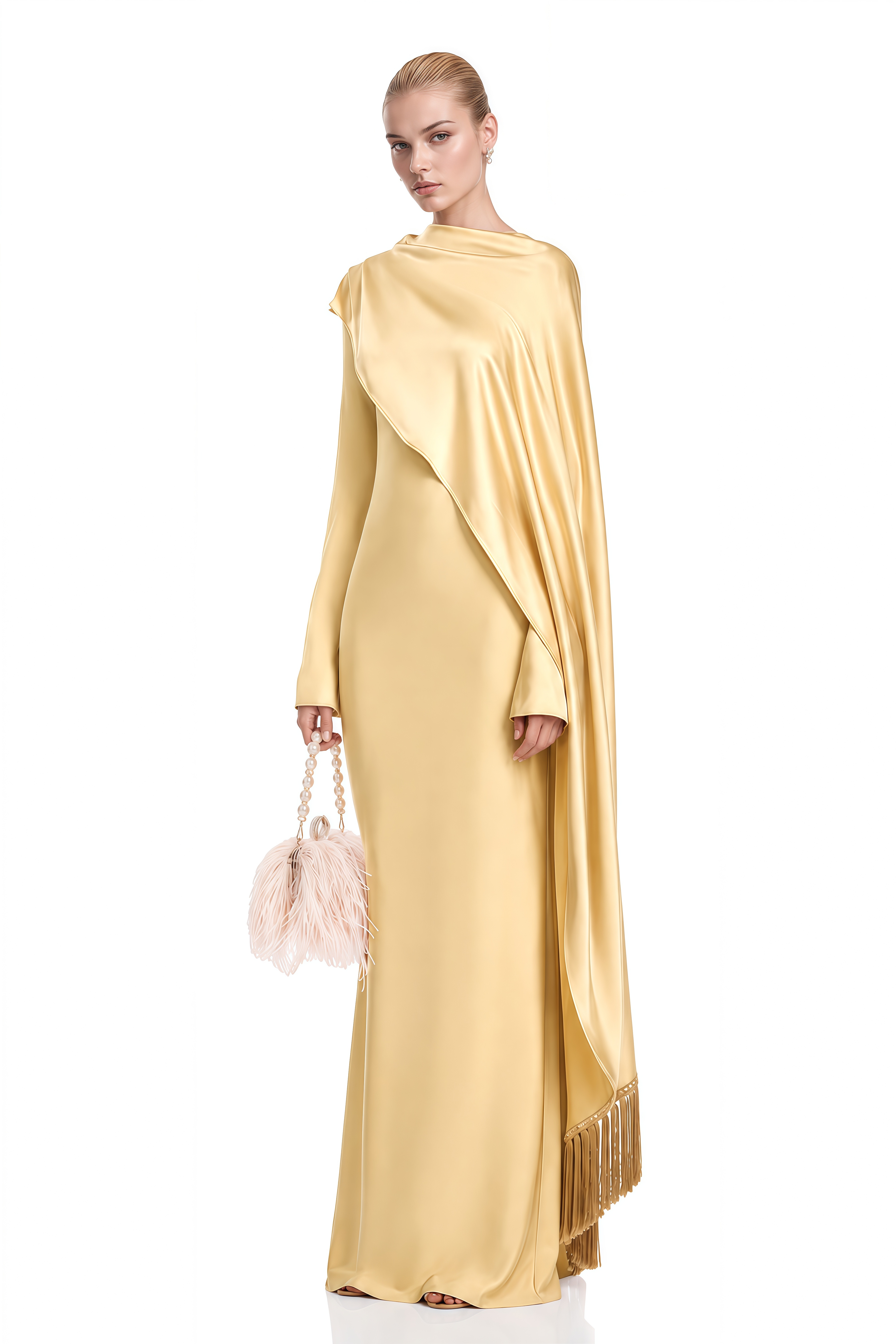 Victoria Yellow Long Sleeves Shawl Maxi Dress