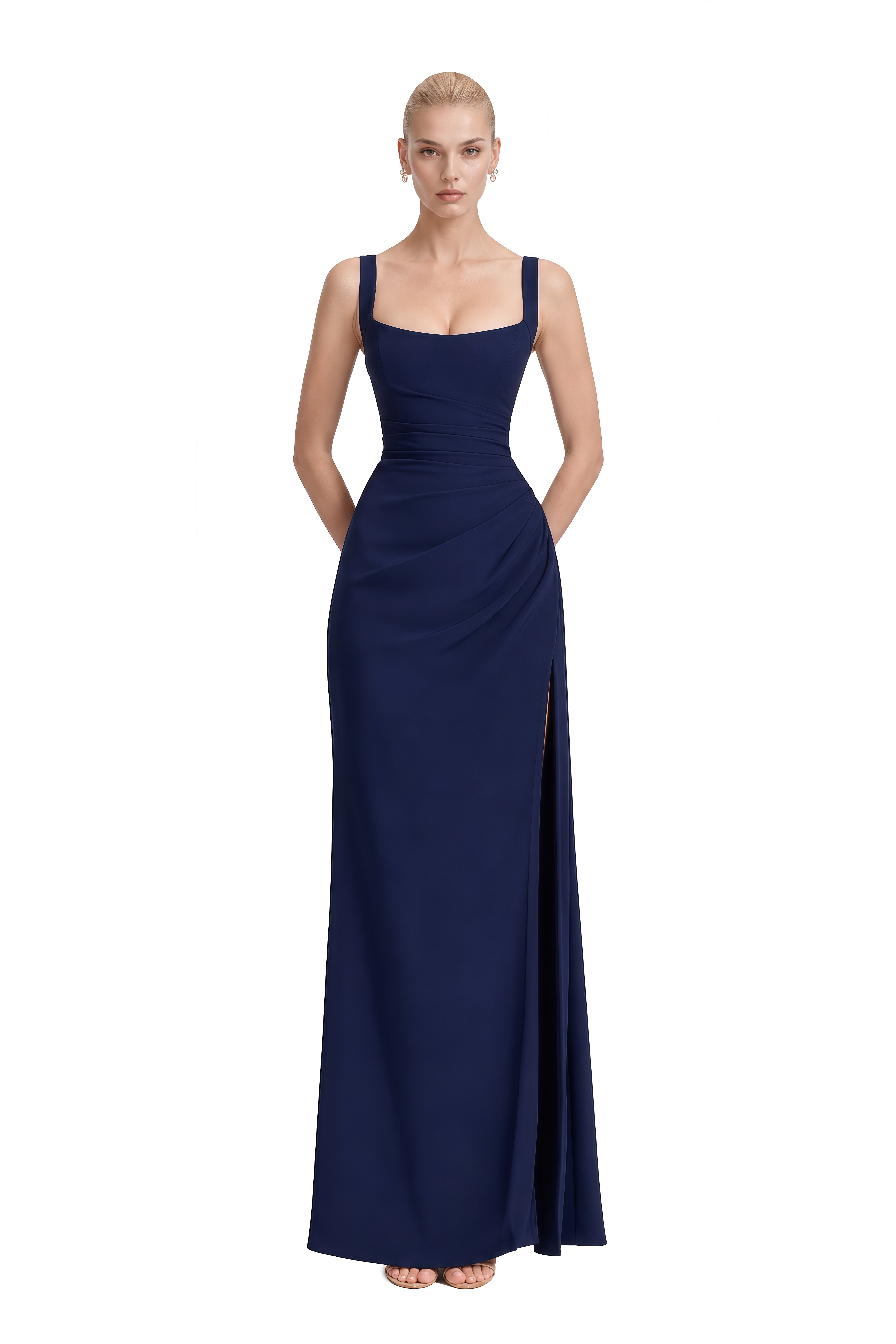 Manon Navy Blue Sleeveless Draped Maxi Dress