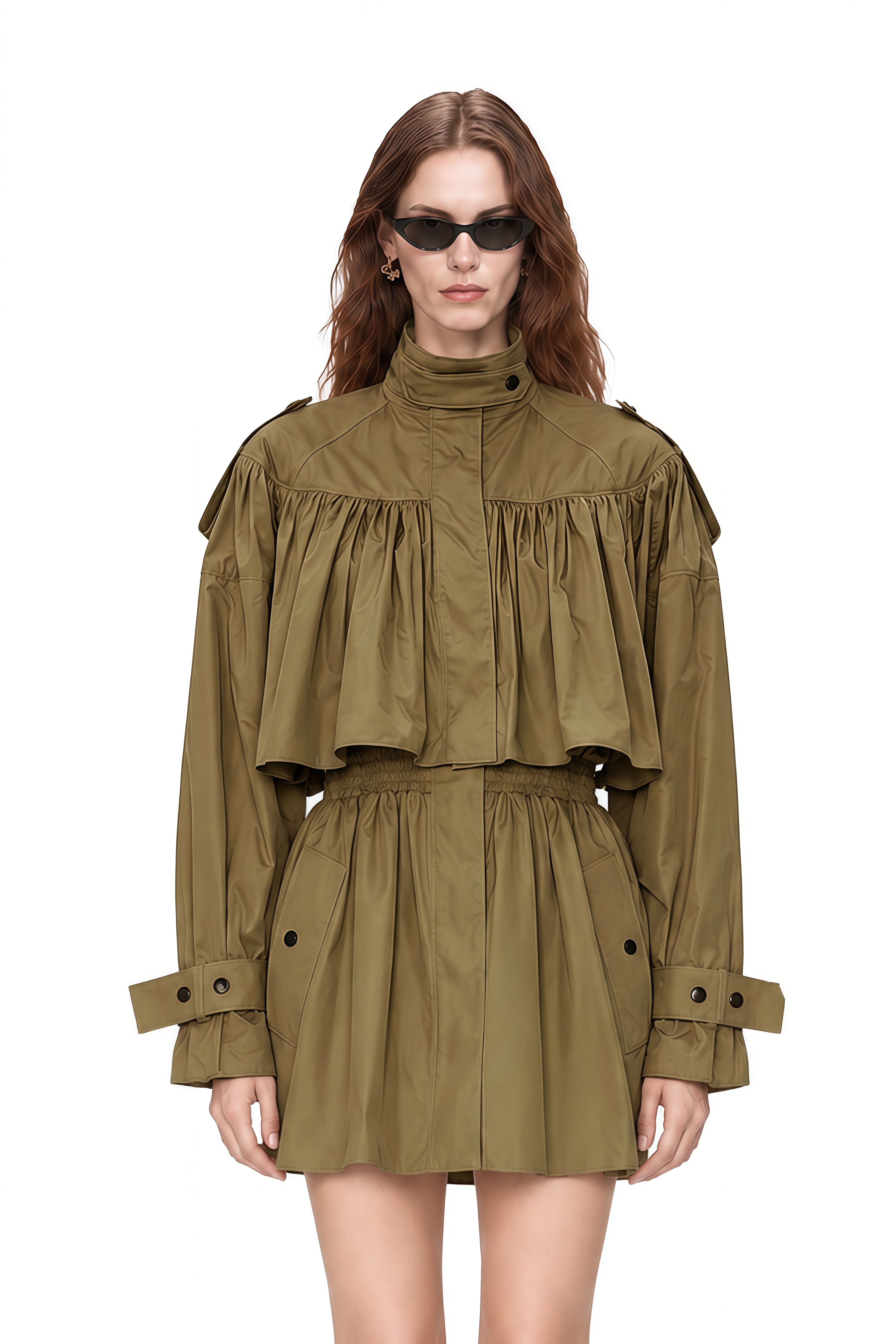 Iris Beige Turtleneck Ruched Jacket