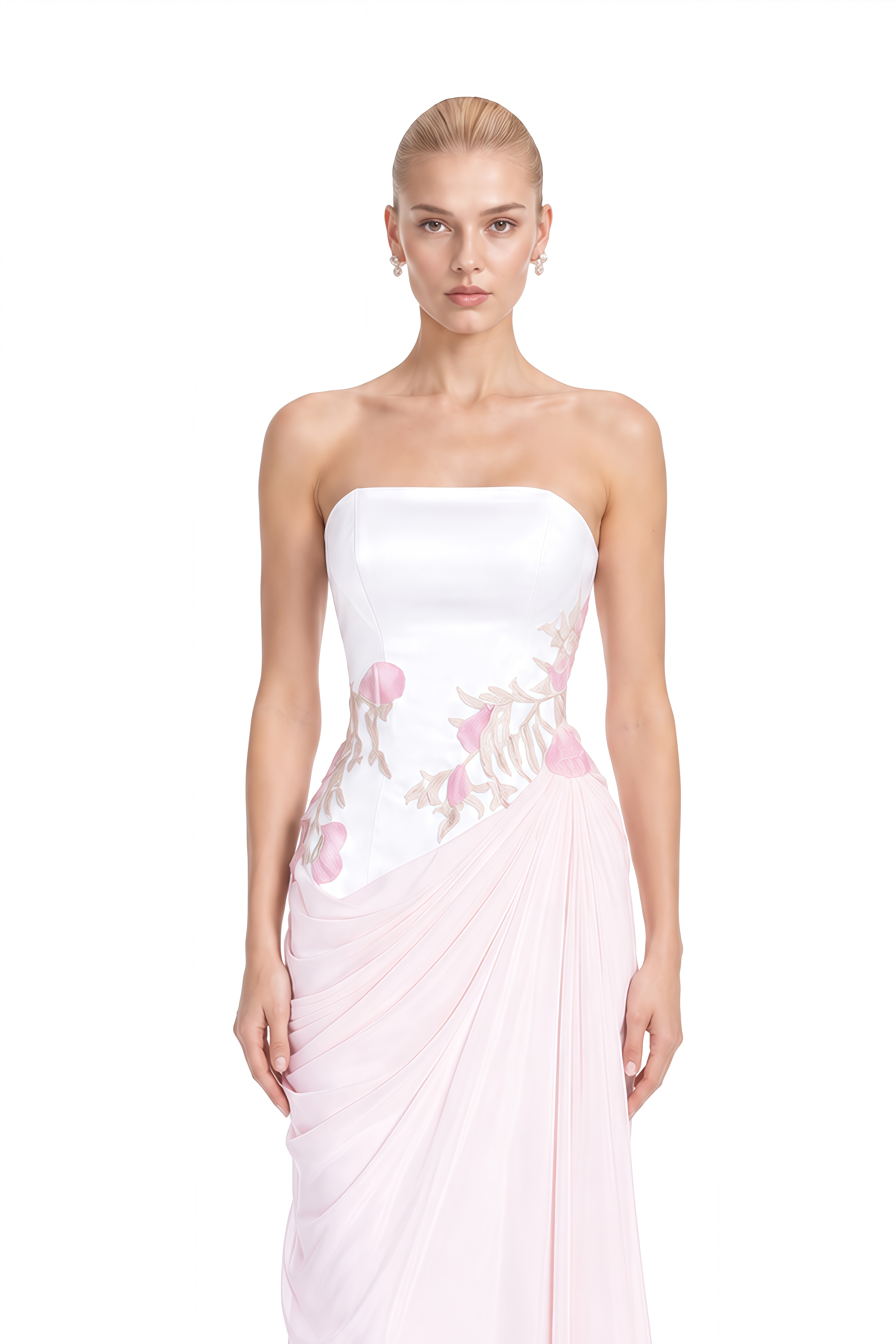 Odette Pink Strapless Floral Embroidery Maxi Dress