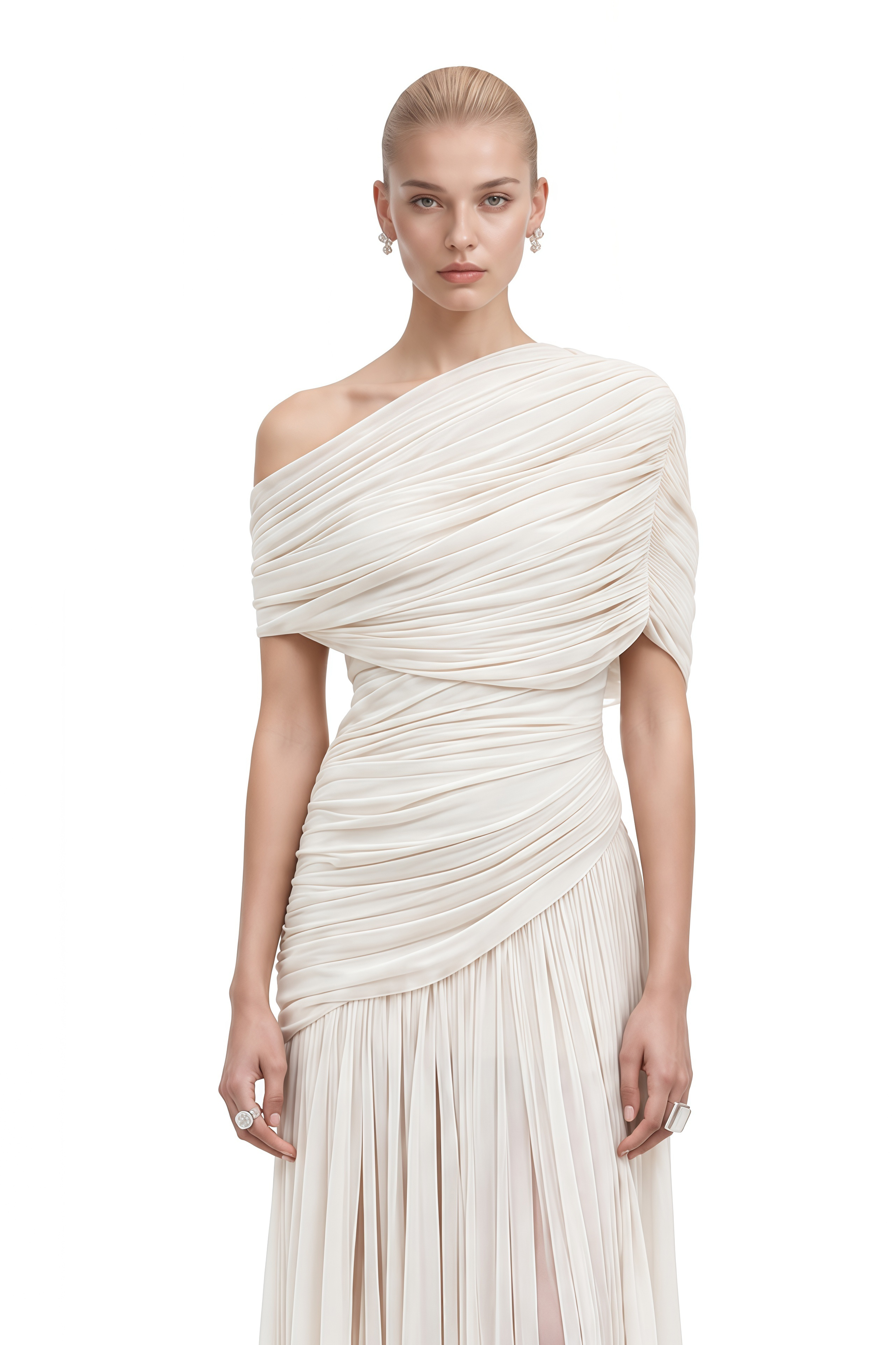 Eulalia White One-Shoulder Ruched Maxi Dress