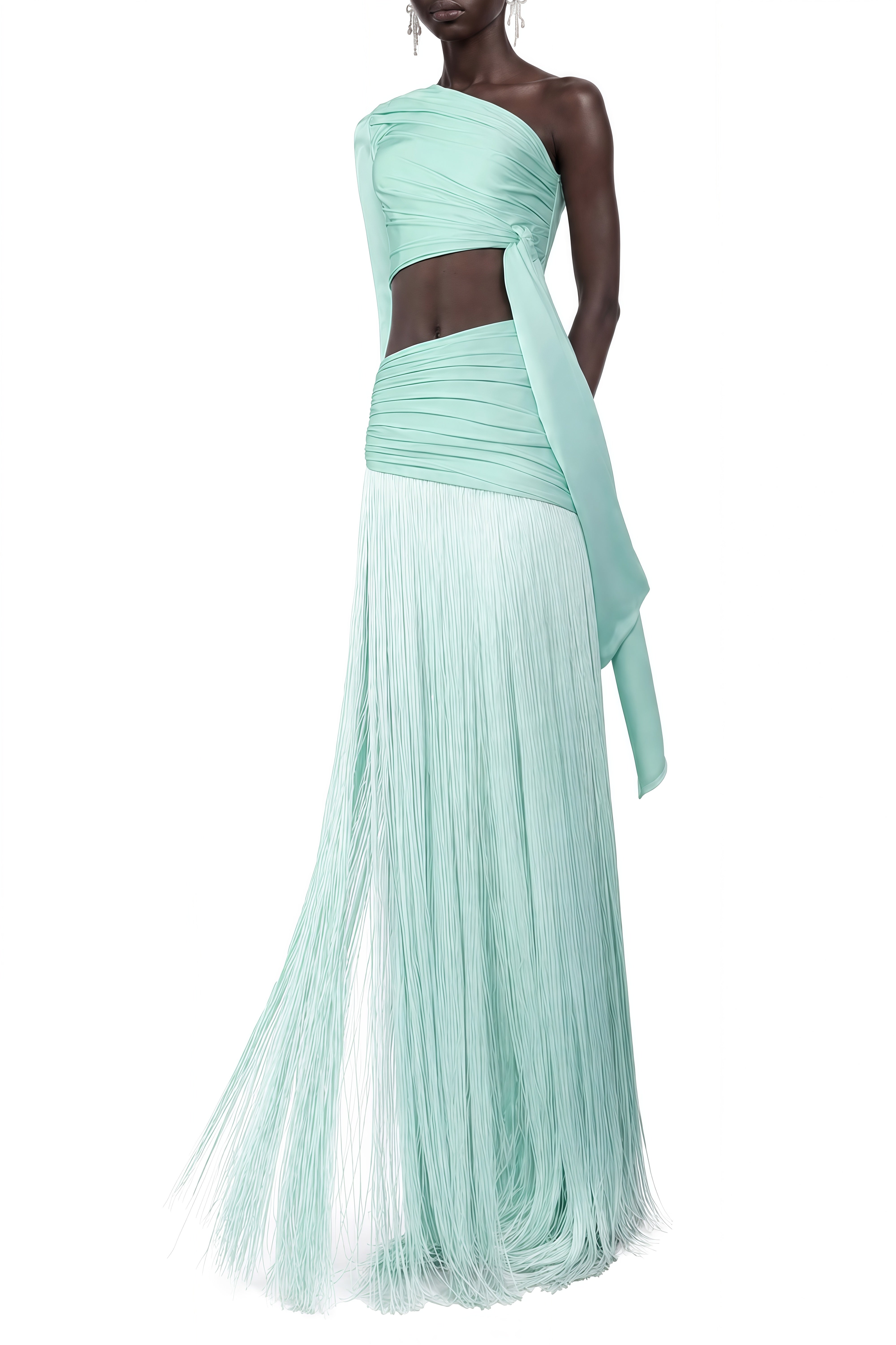 Thalia Green Asymmetrical Draped Top & Skirt Set