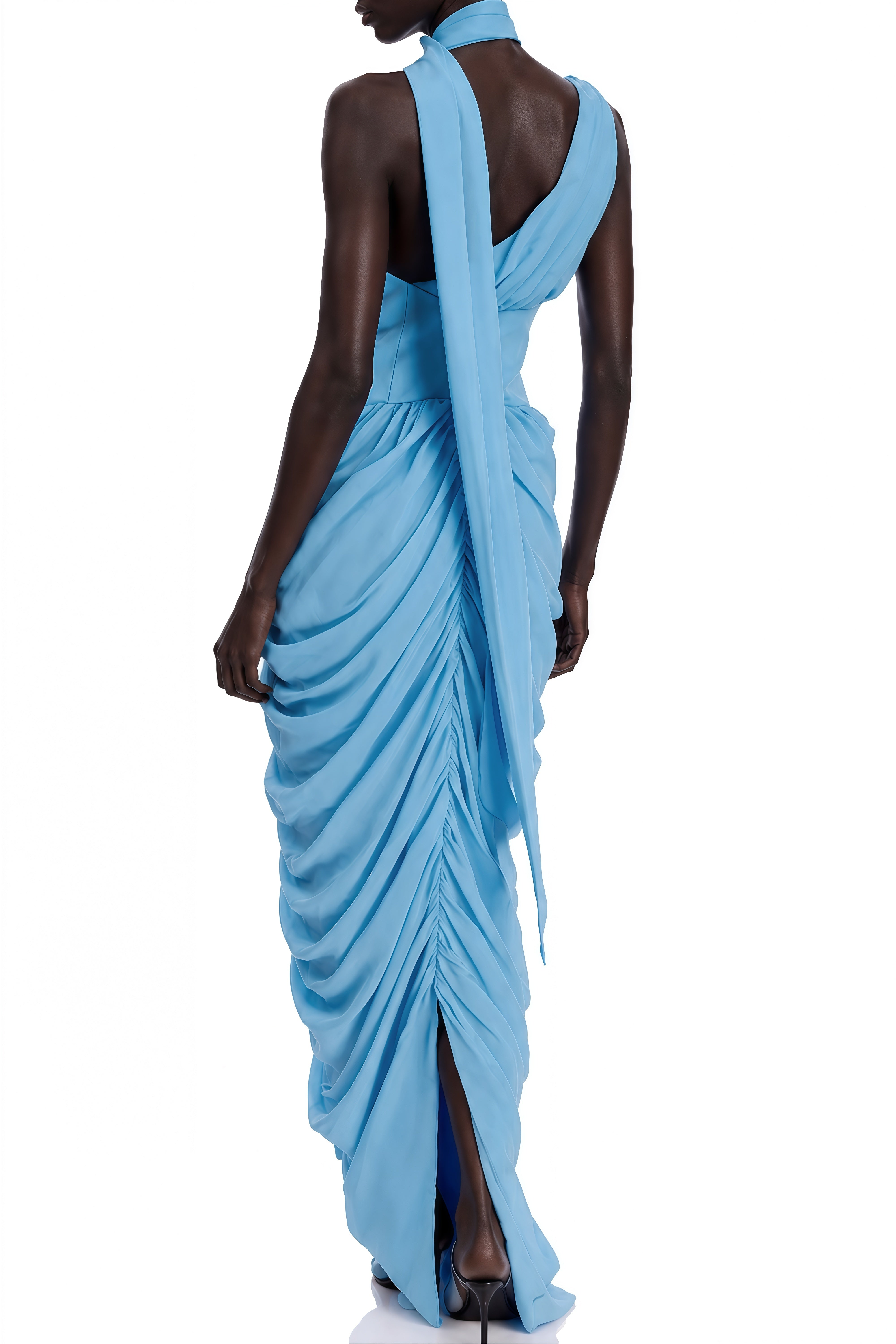 Celine Dark Blue Sleeveless Ruched Maxi Dress