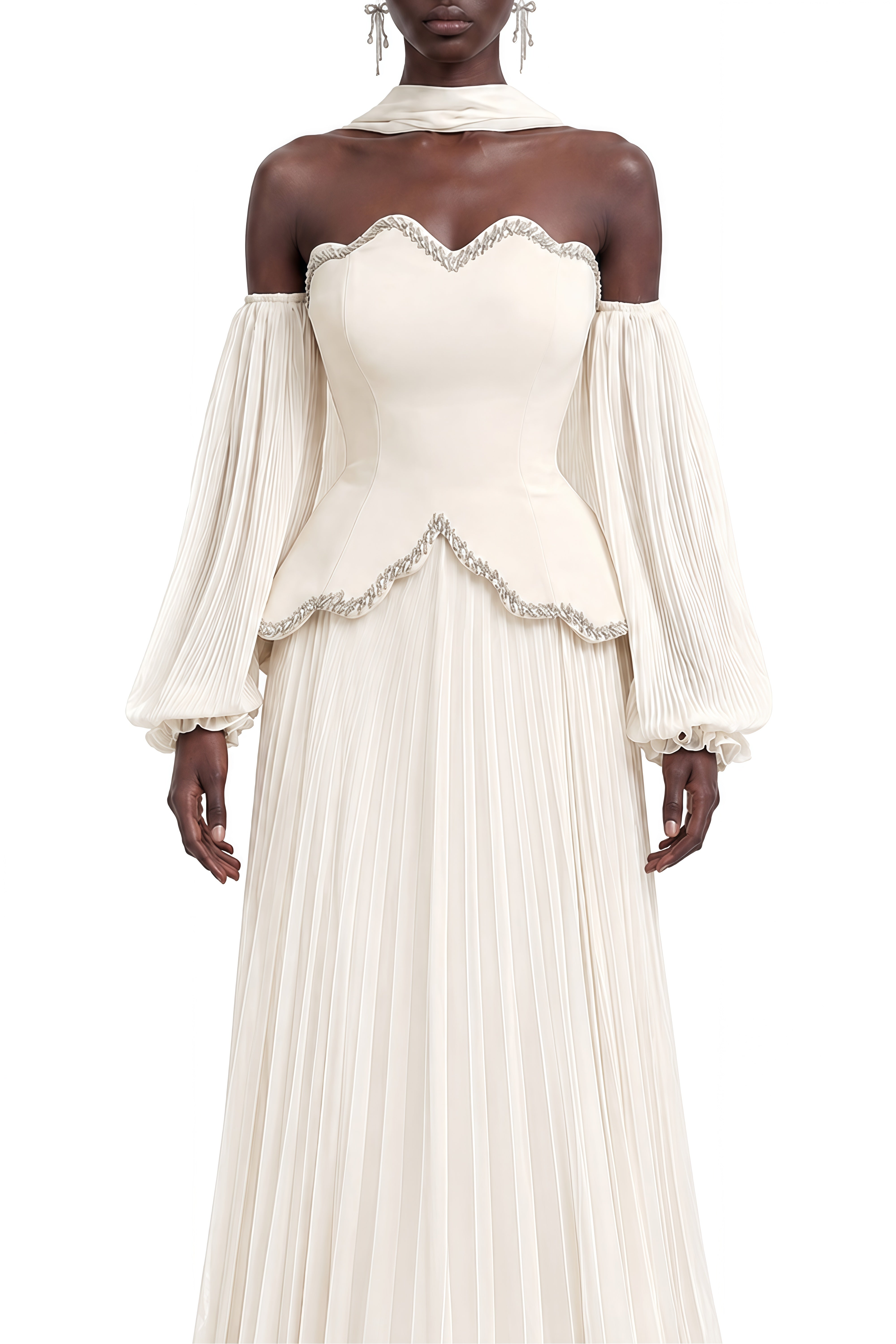 Adeline White Off Shoulder Pleated Maxi Dress
