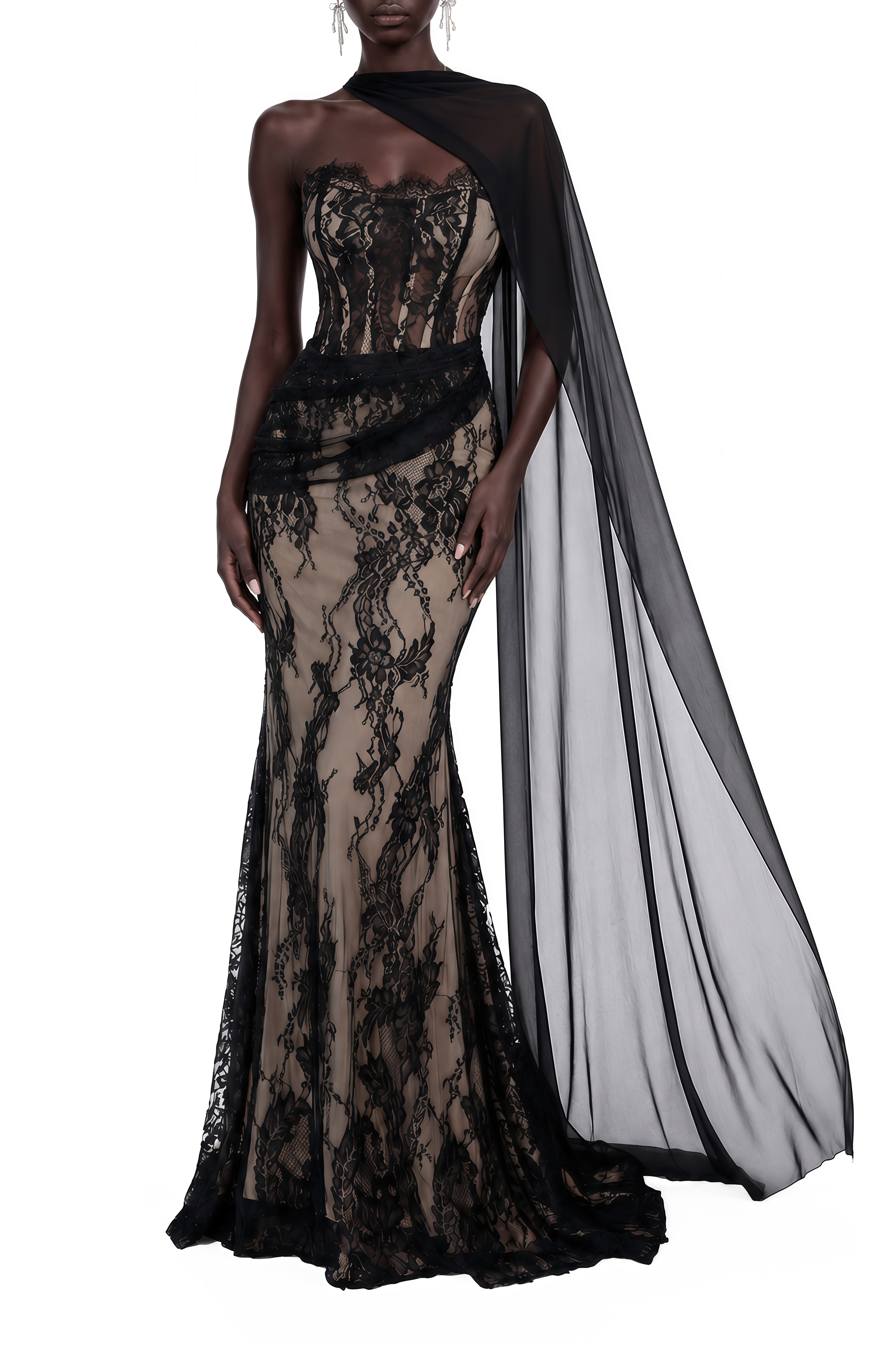 Linnea Black Sleeveless Asymmetrical Maxi Dress