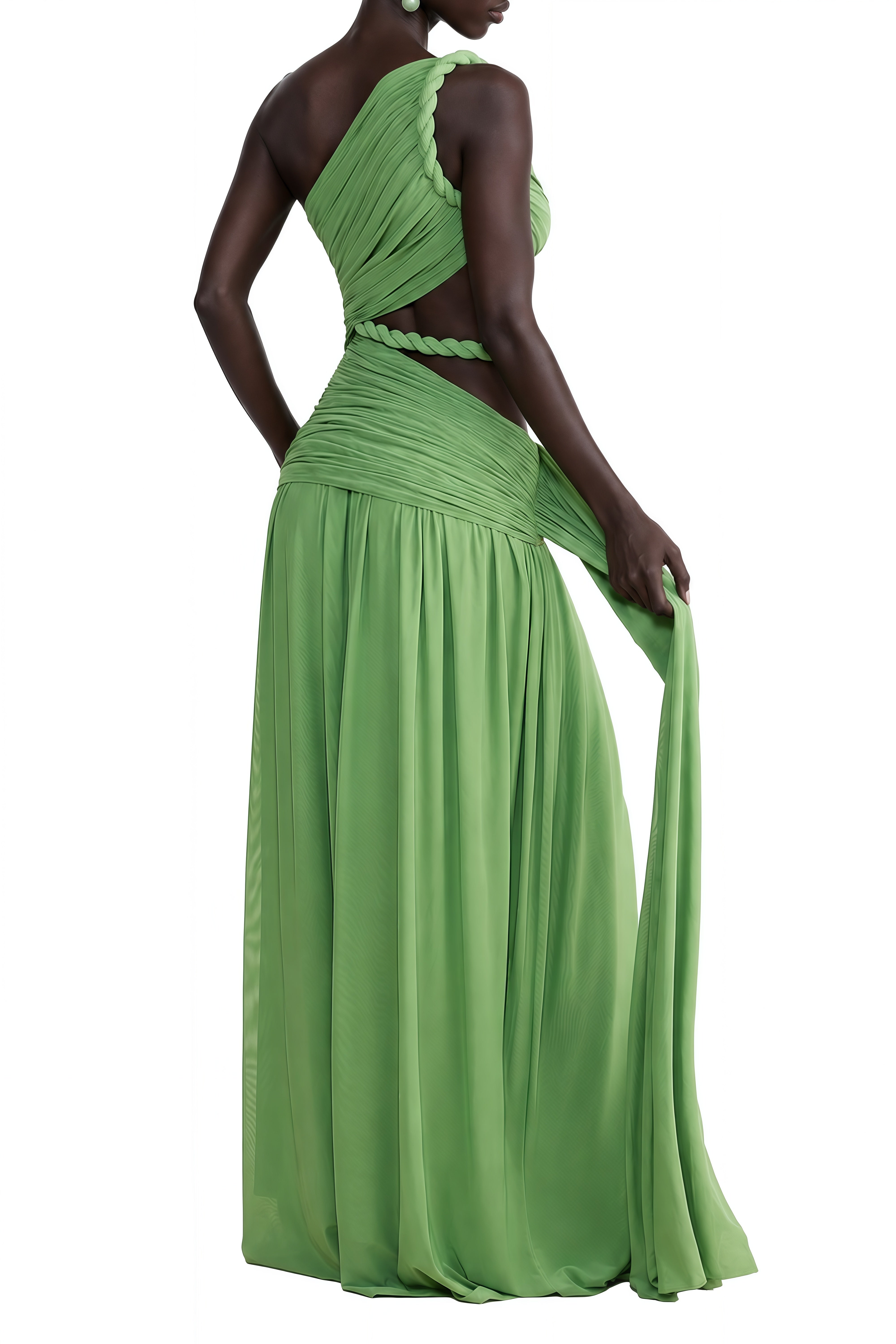 Juliet Green Asymmetrical Cut-Out Maxi Dress