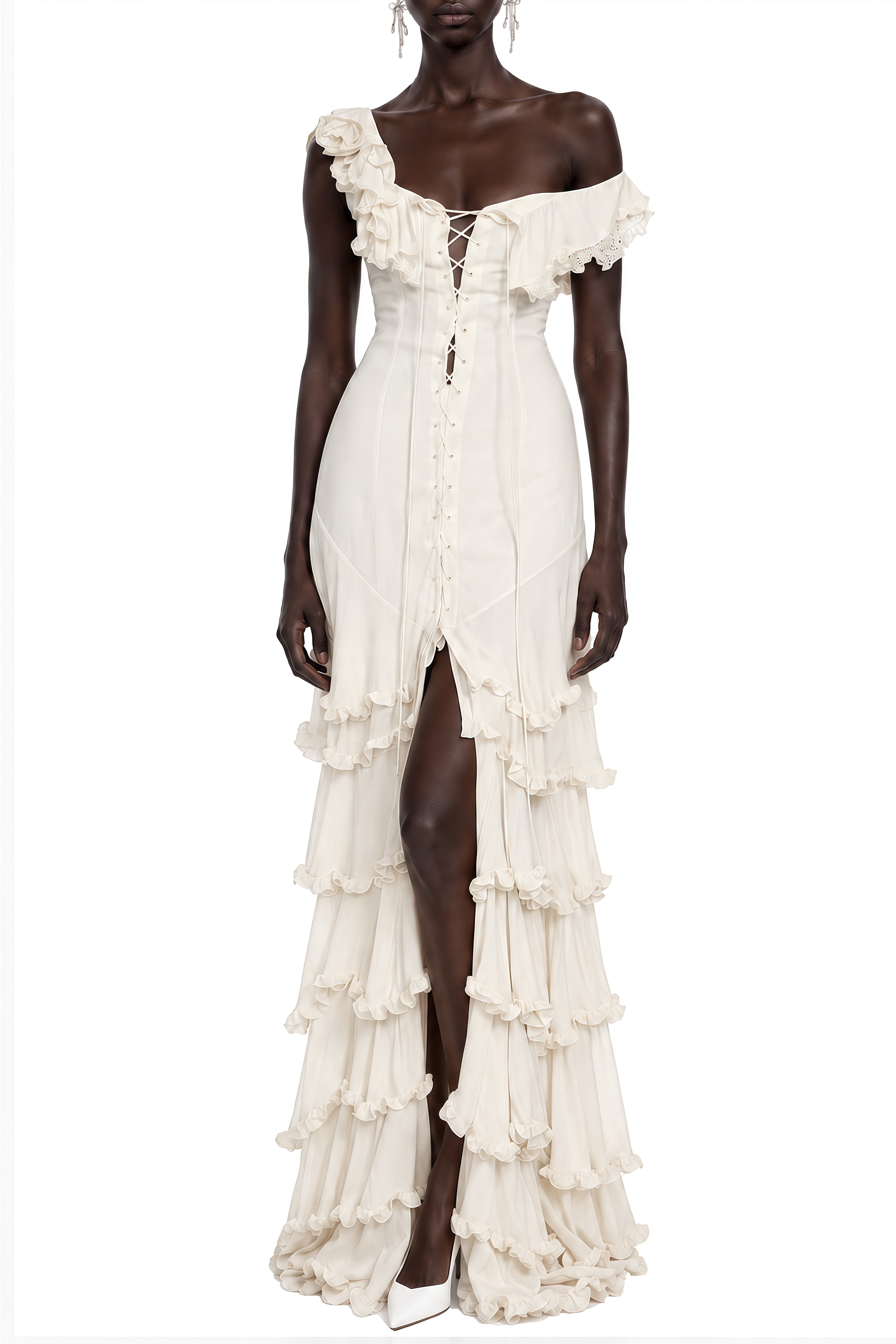 Audrey White Sleeveless Ruffled Maxi Dress