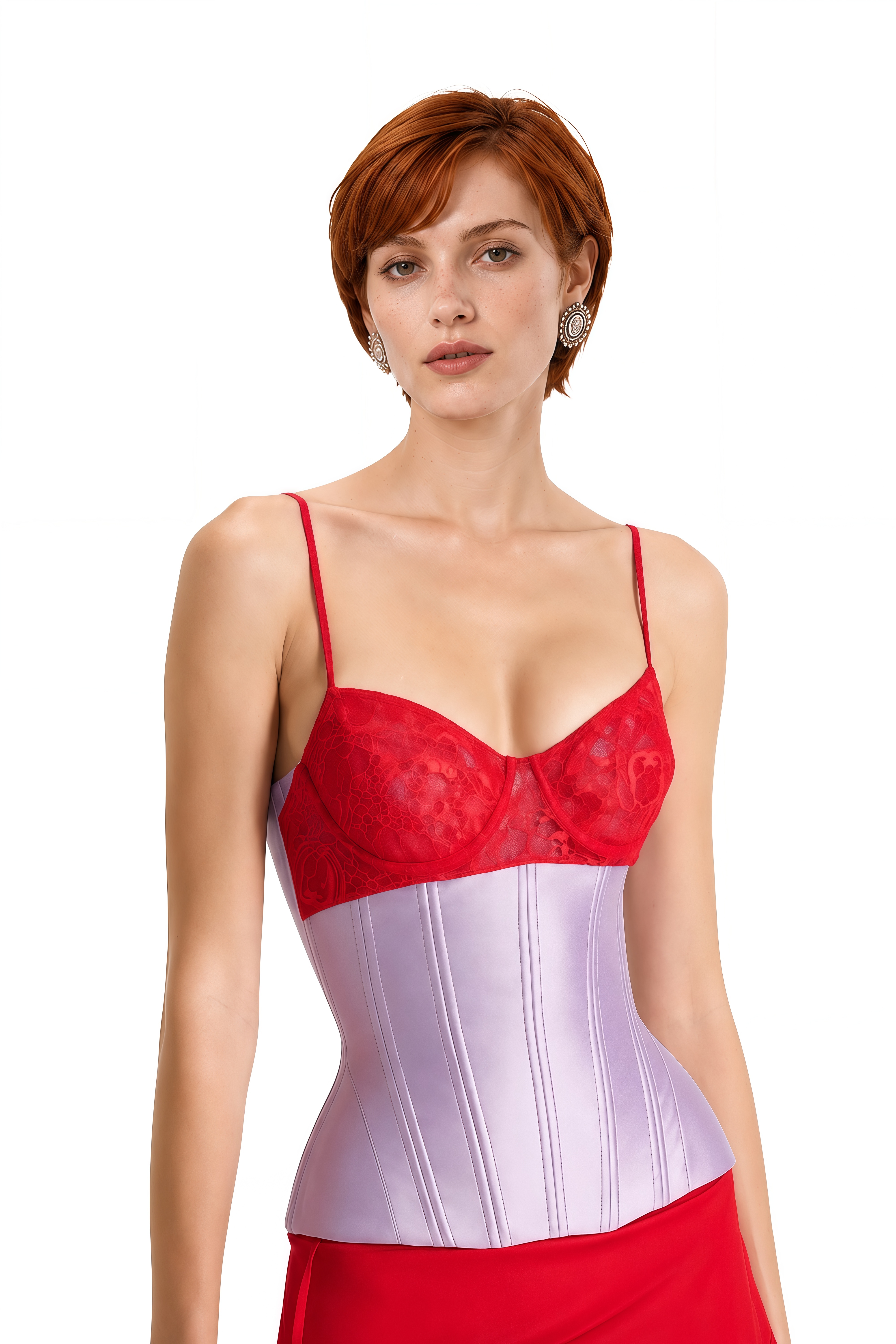 Belle Red Sleeveless Draped Top & Skirt Set