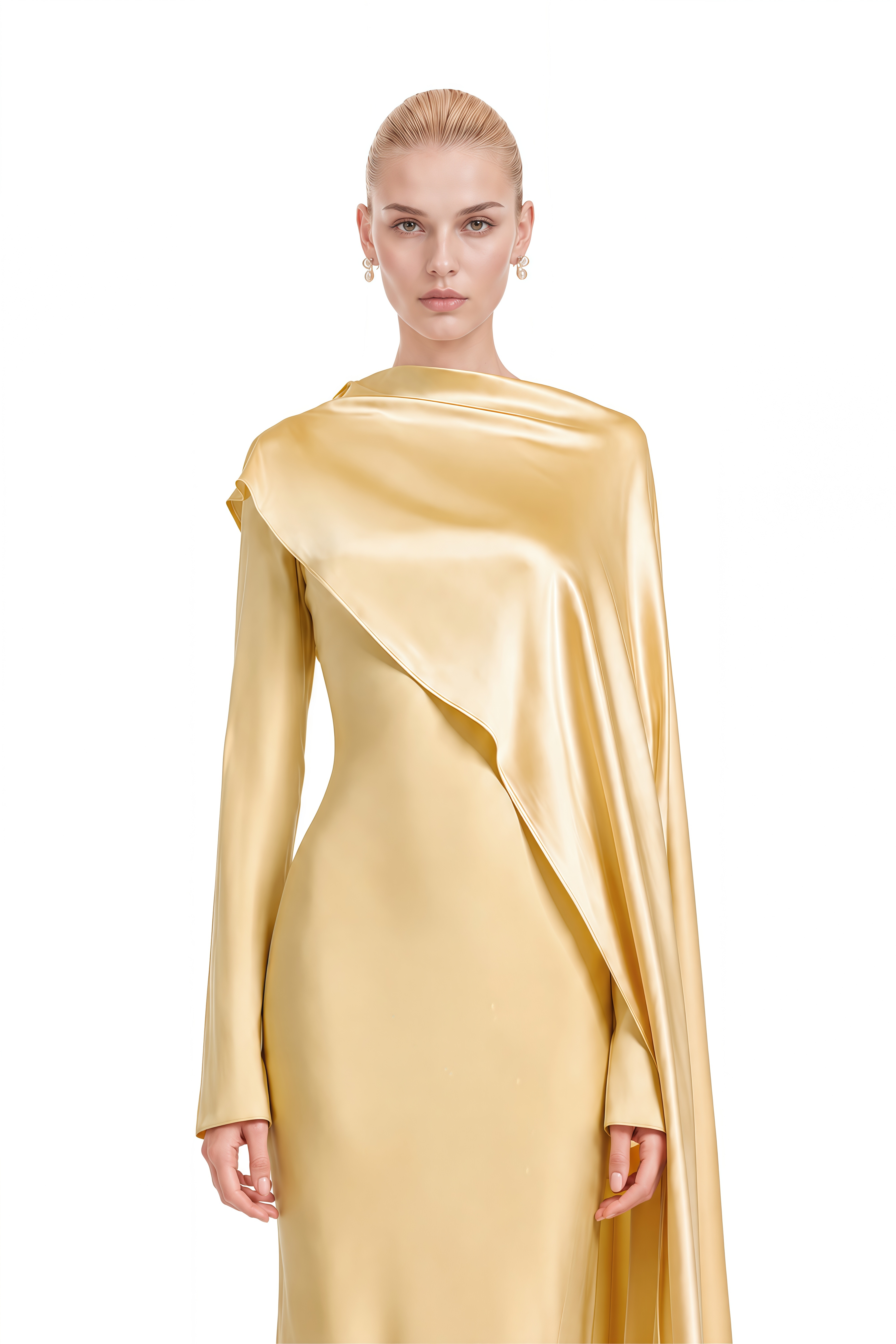 Victoria Yellow Long Sleeves Shawl Maxi Dress
