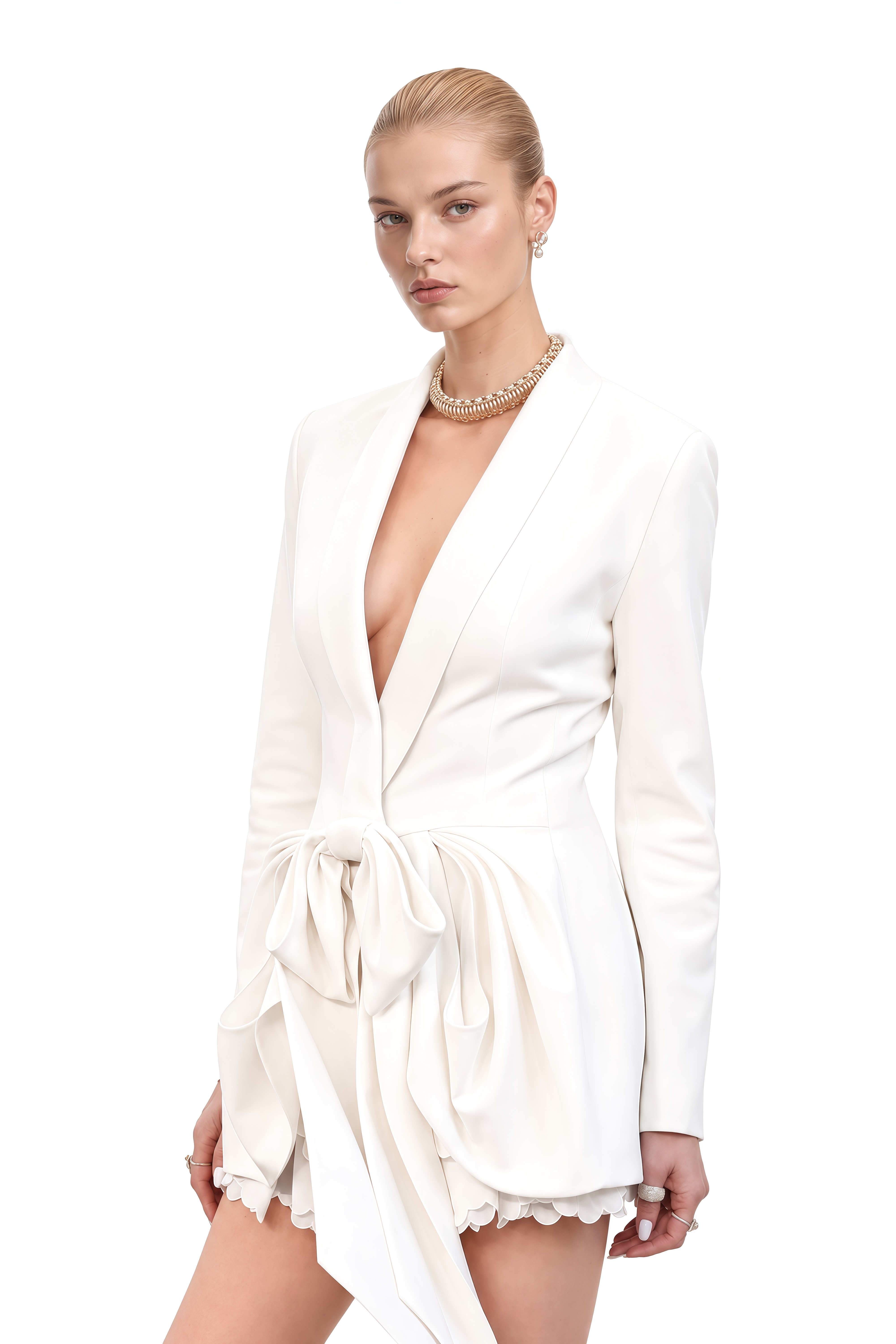 Austen White Draped Bow Mini Dress