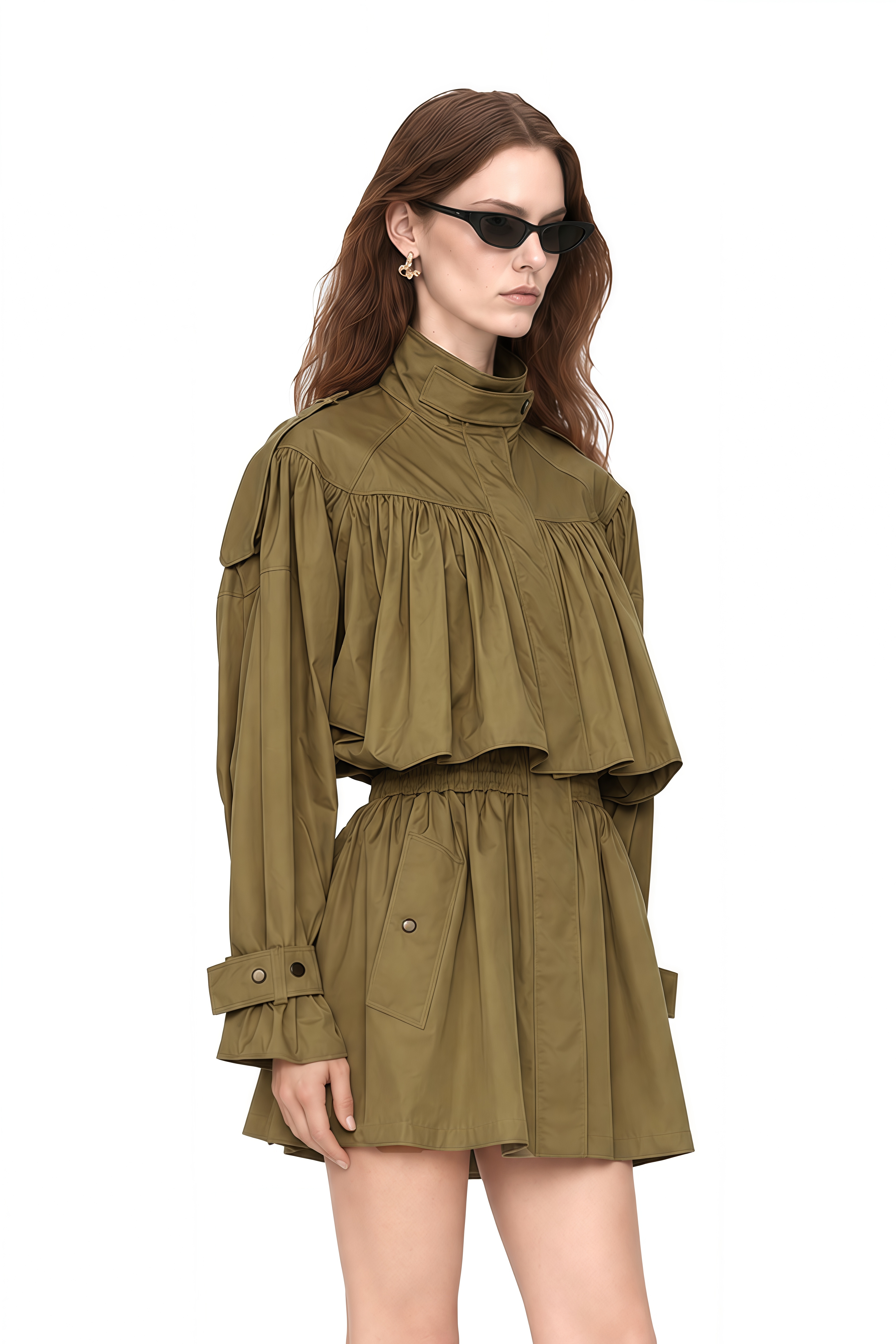 Iris Beige Turtleneck Ruched Jacket