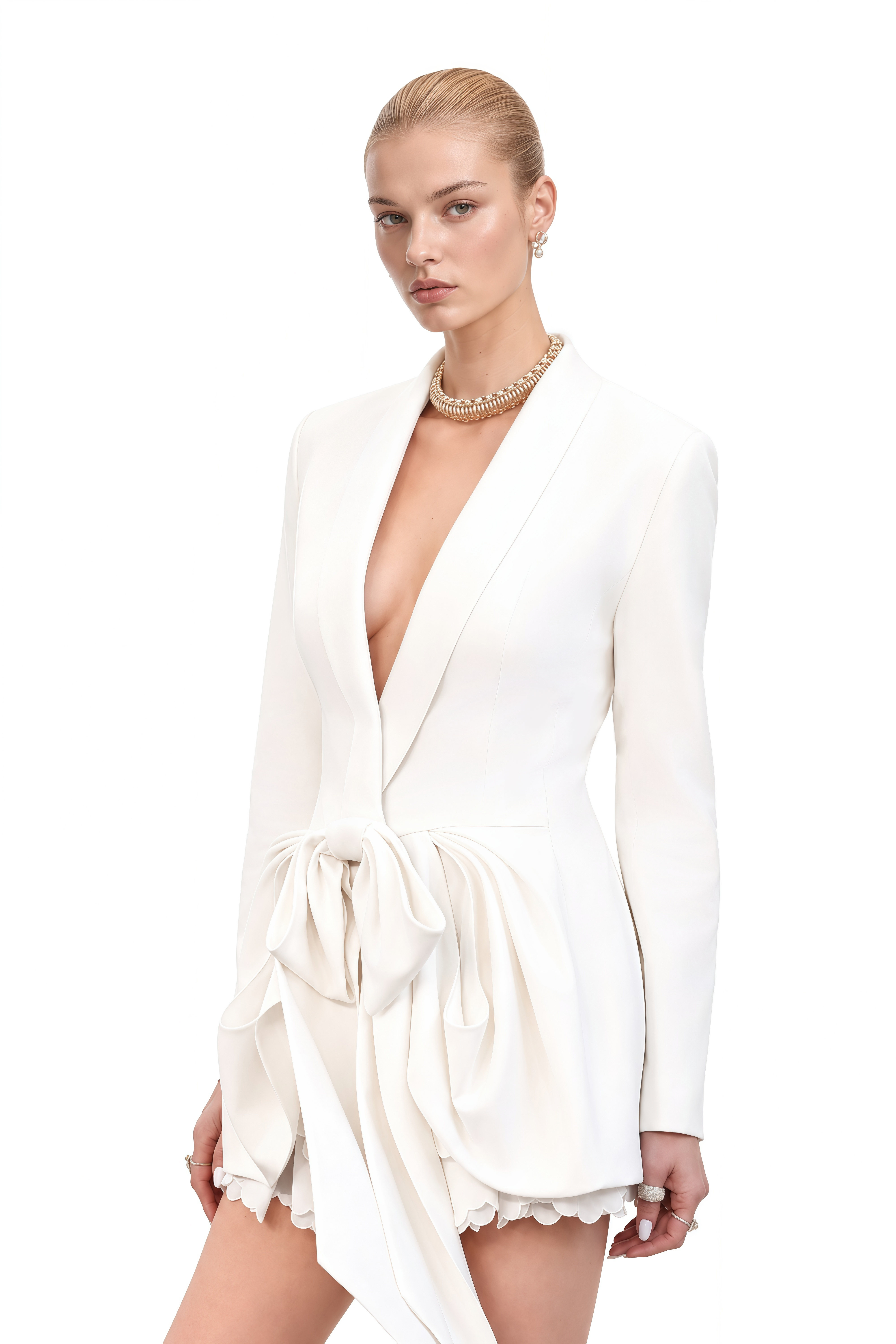 Austen White Draped Bow Mini Dress