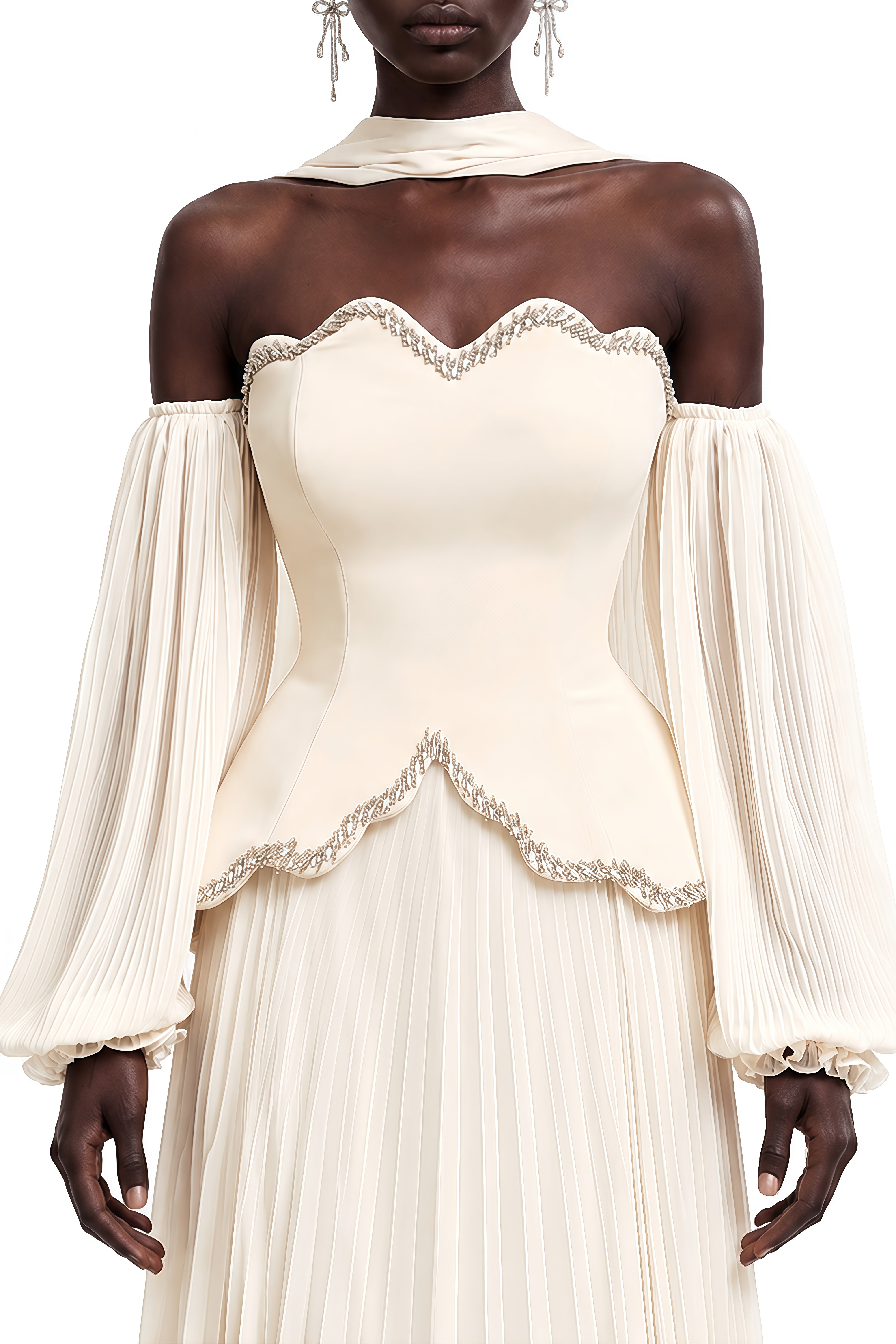 Adeline White Off Shoulder Pleated Maxi Dress