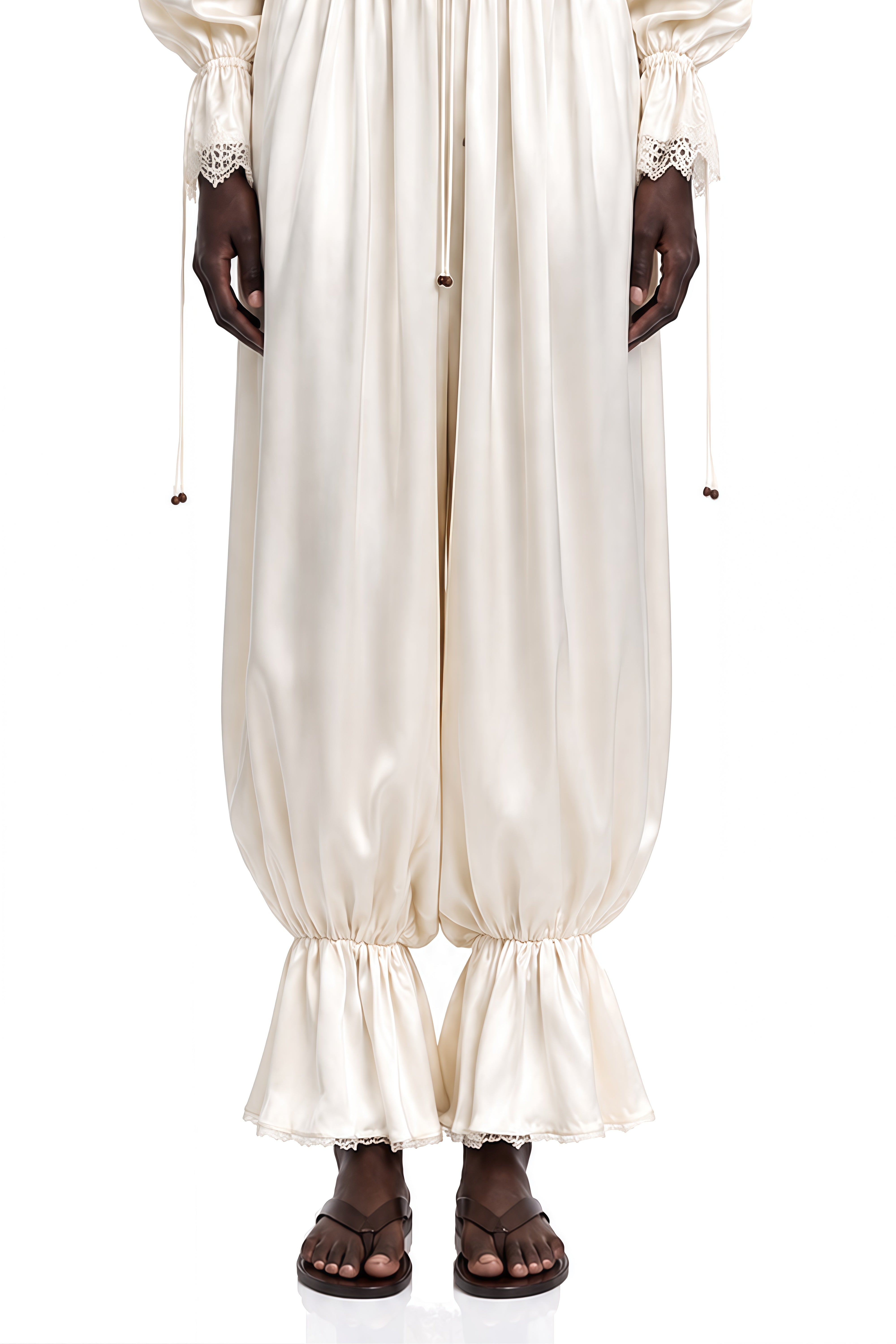 Juliet White Puff Sleeve Lace Top & Trousers Set