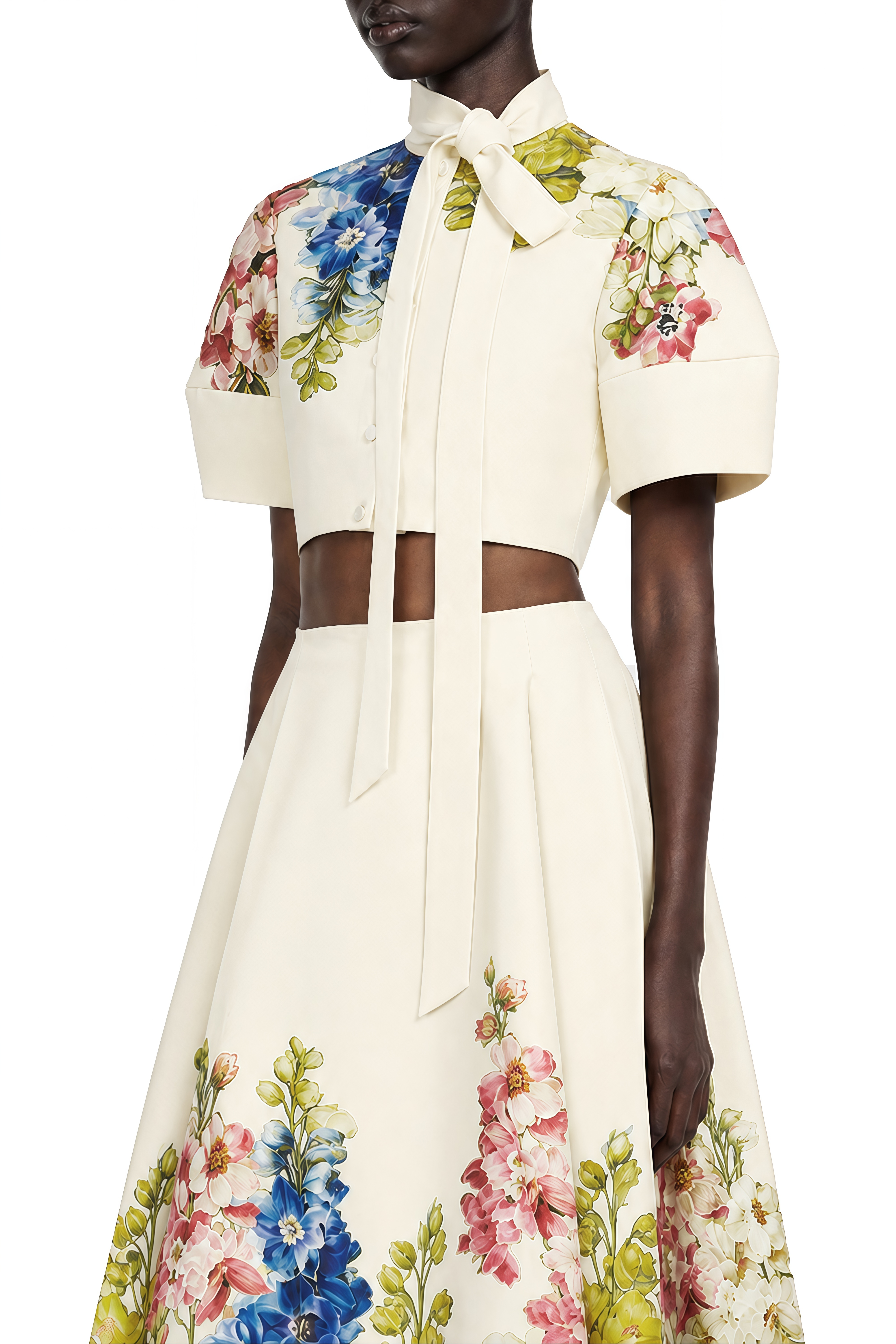 Amara White Floral Print Turtleneck Top & Skirt Set
