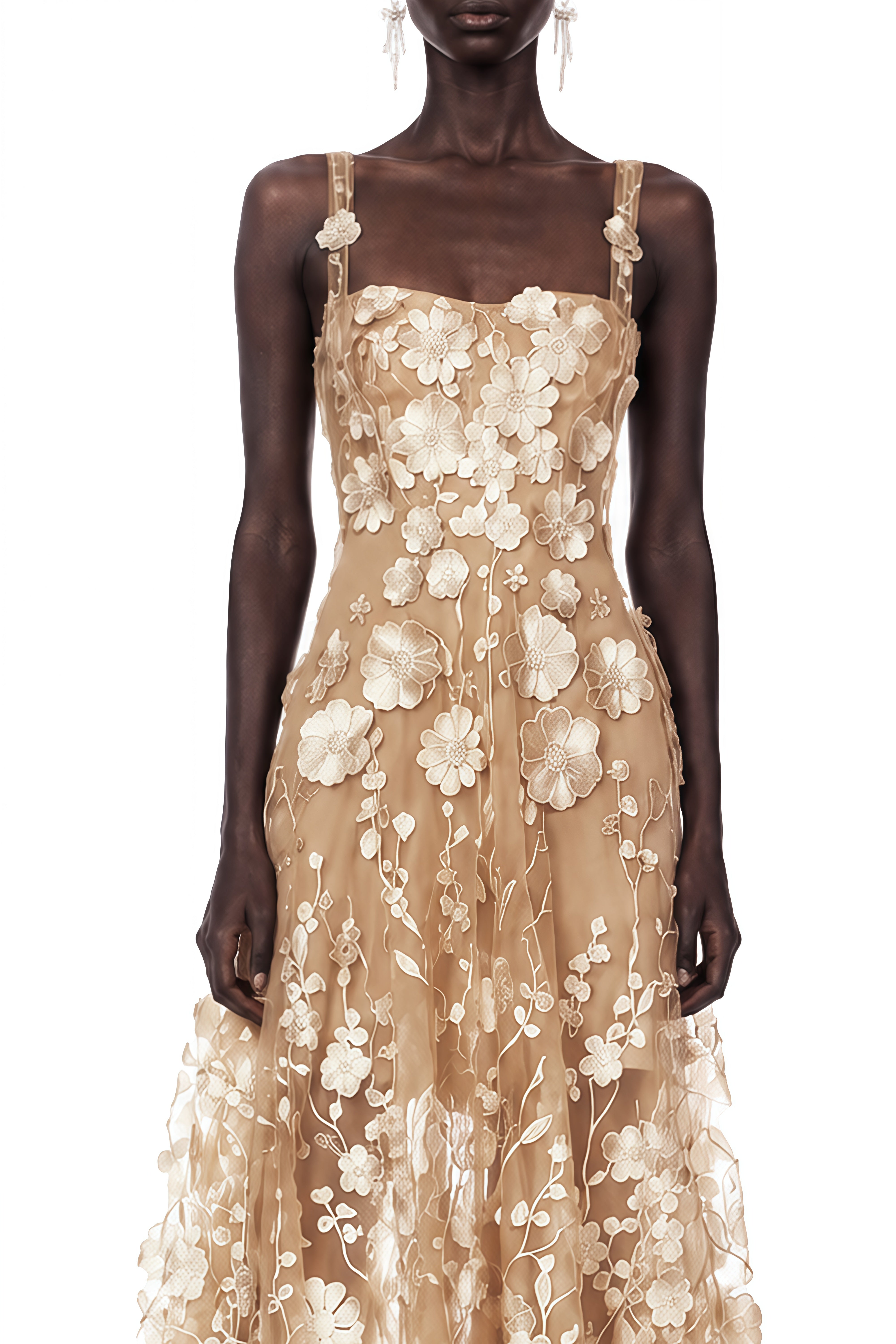Daphne Beige Floral Sleeveless Maxi Dress