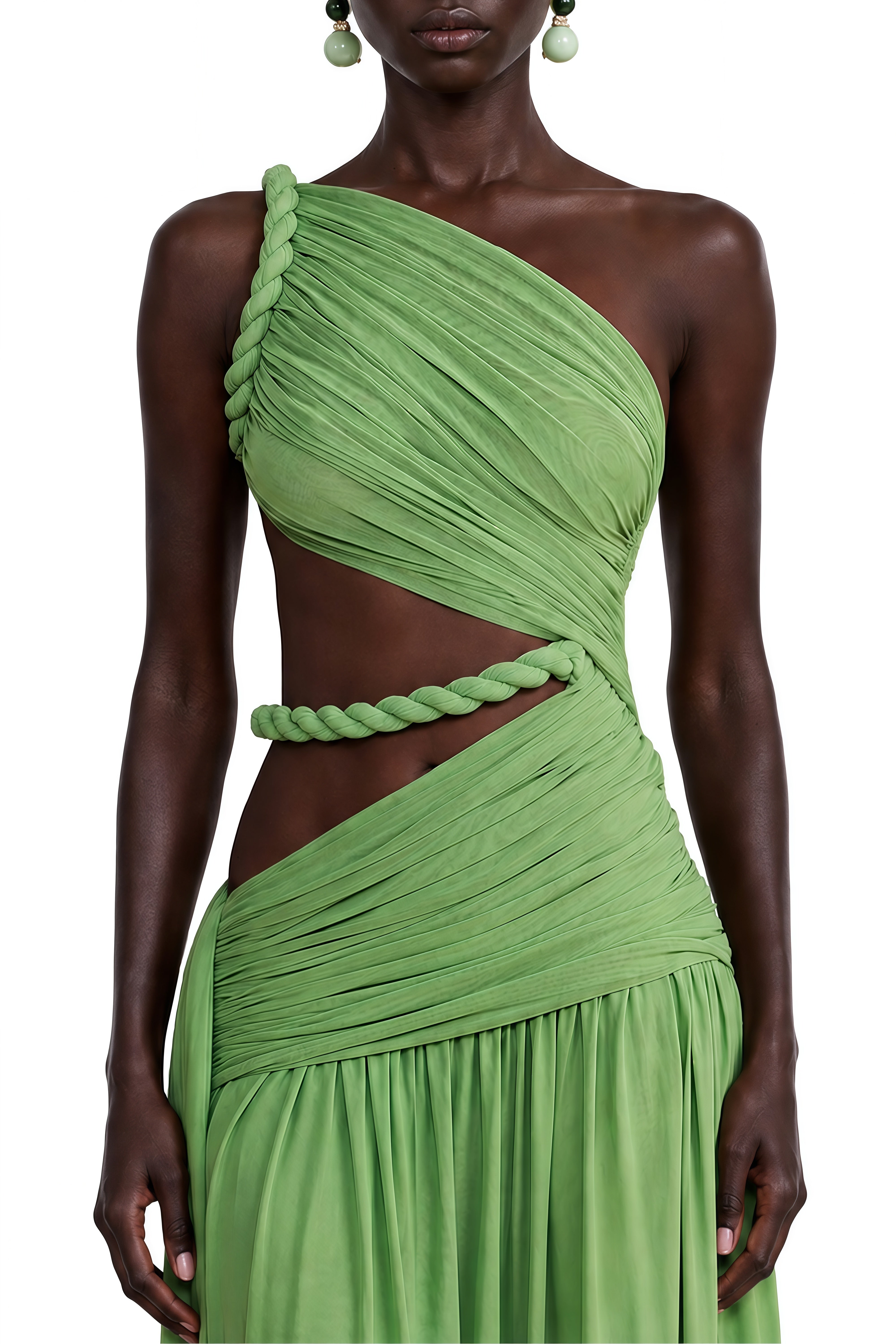 Juliet Green Asymmetrical Cut-Out Maxi Dress