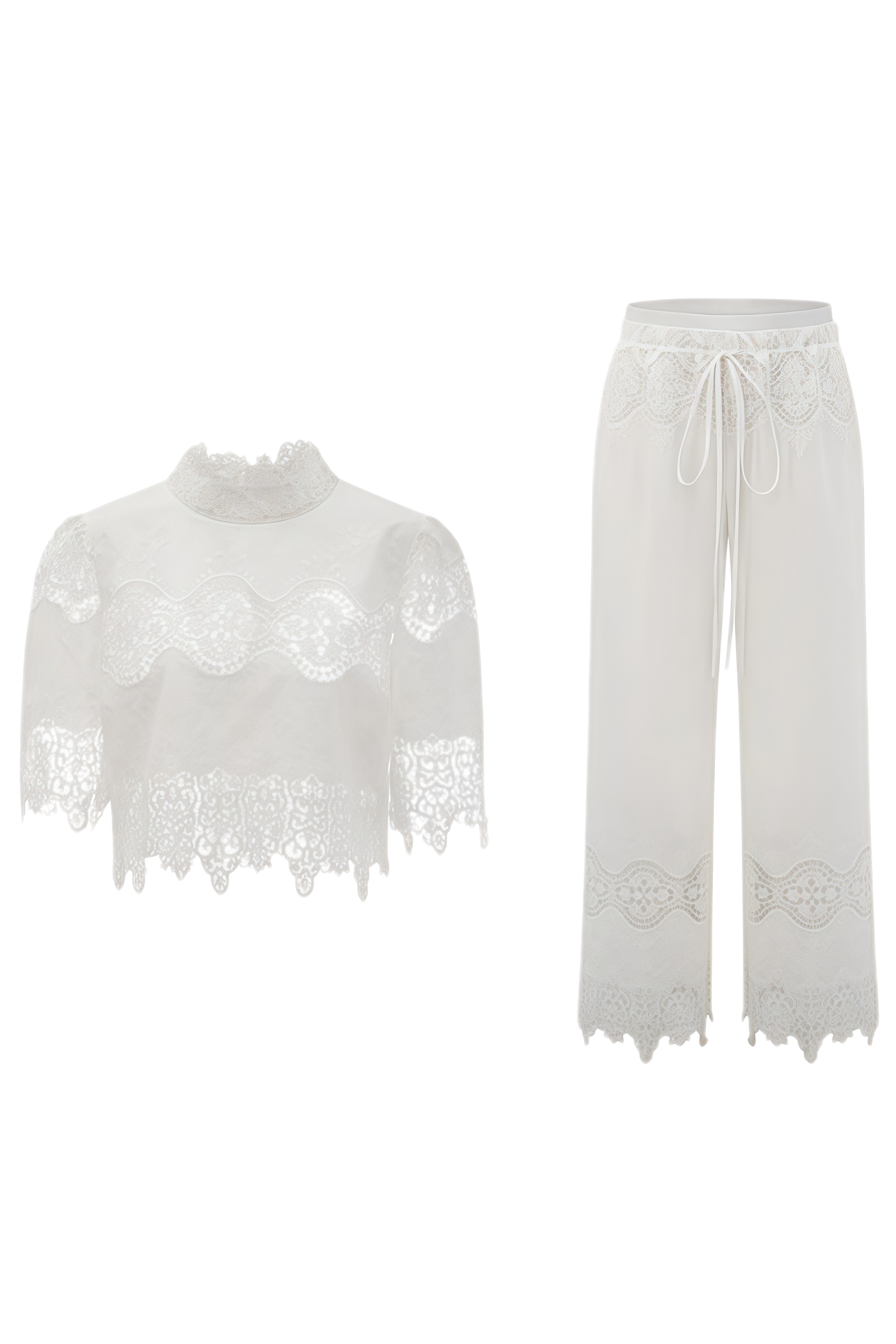 Isadora White Cut-Out Crop Top & Trousers Set