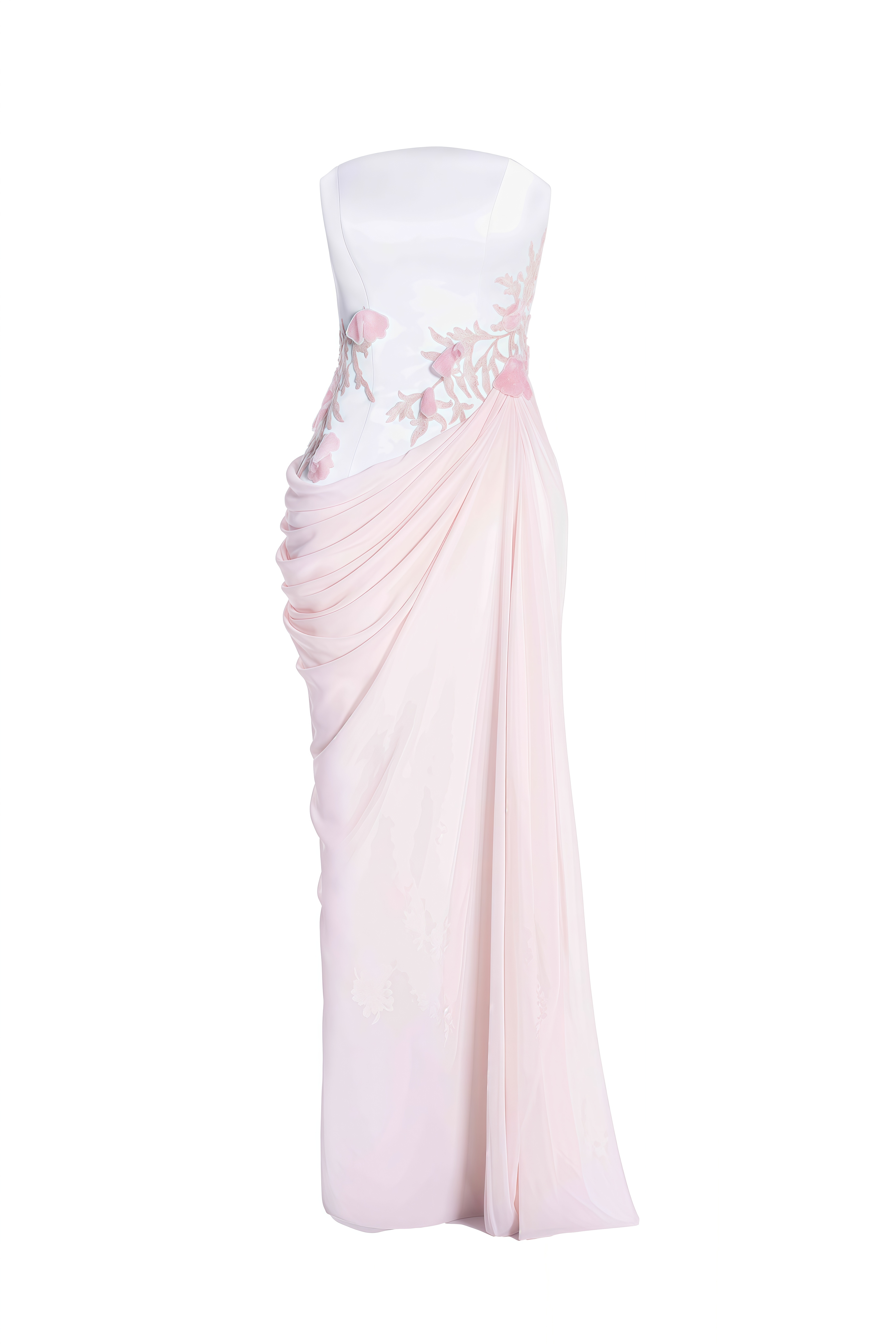 Odette Pink Strapless Floral Embroidery Maxi Dress