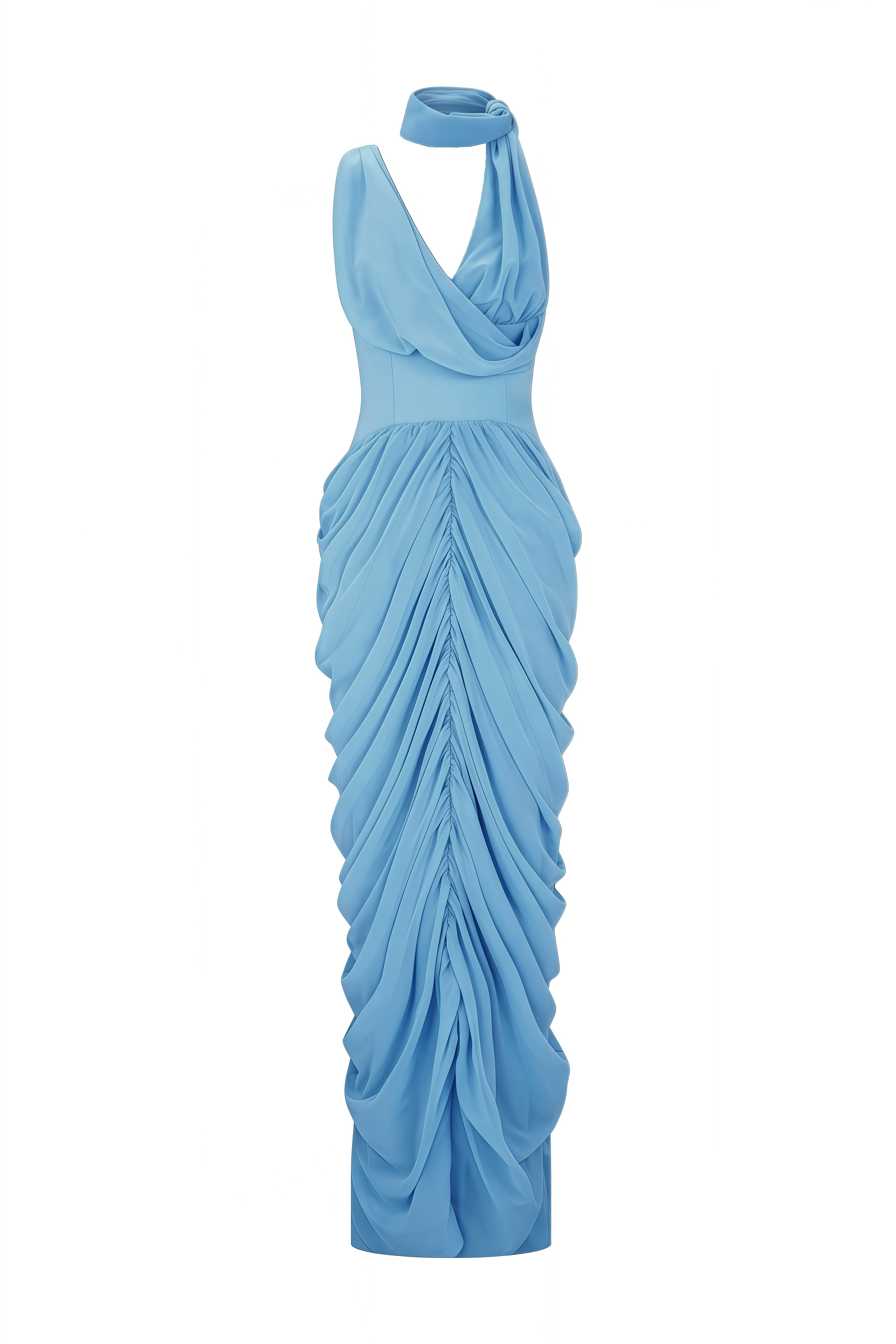 Celine Dark Blue Sleeveless Ruched Maxi Dress