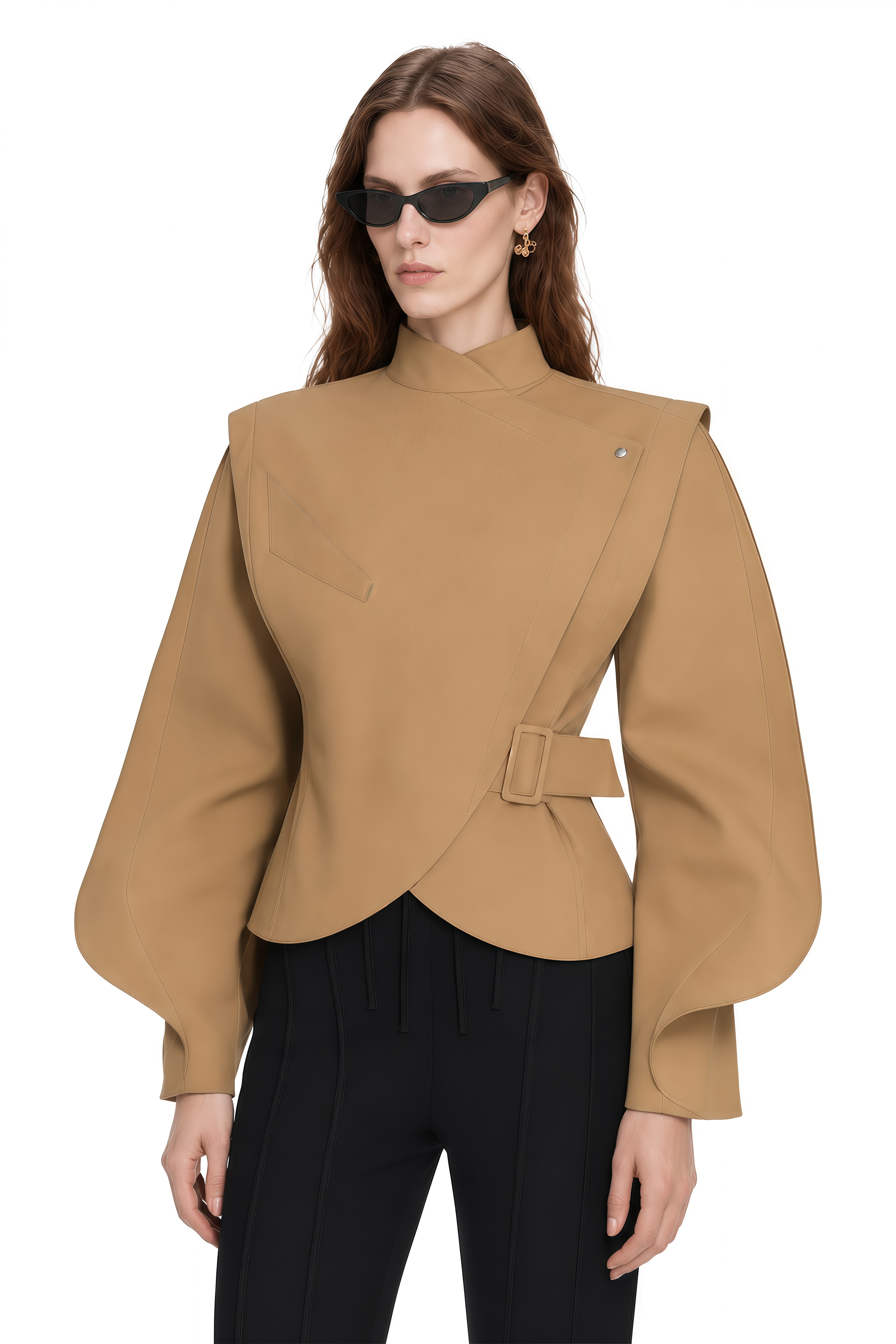 Ivy Camel Asymmetrical Belted Jacket