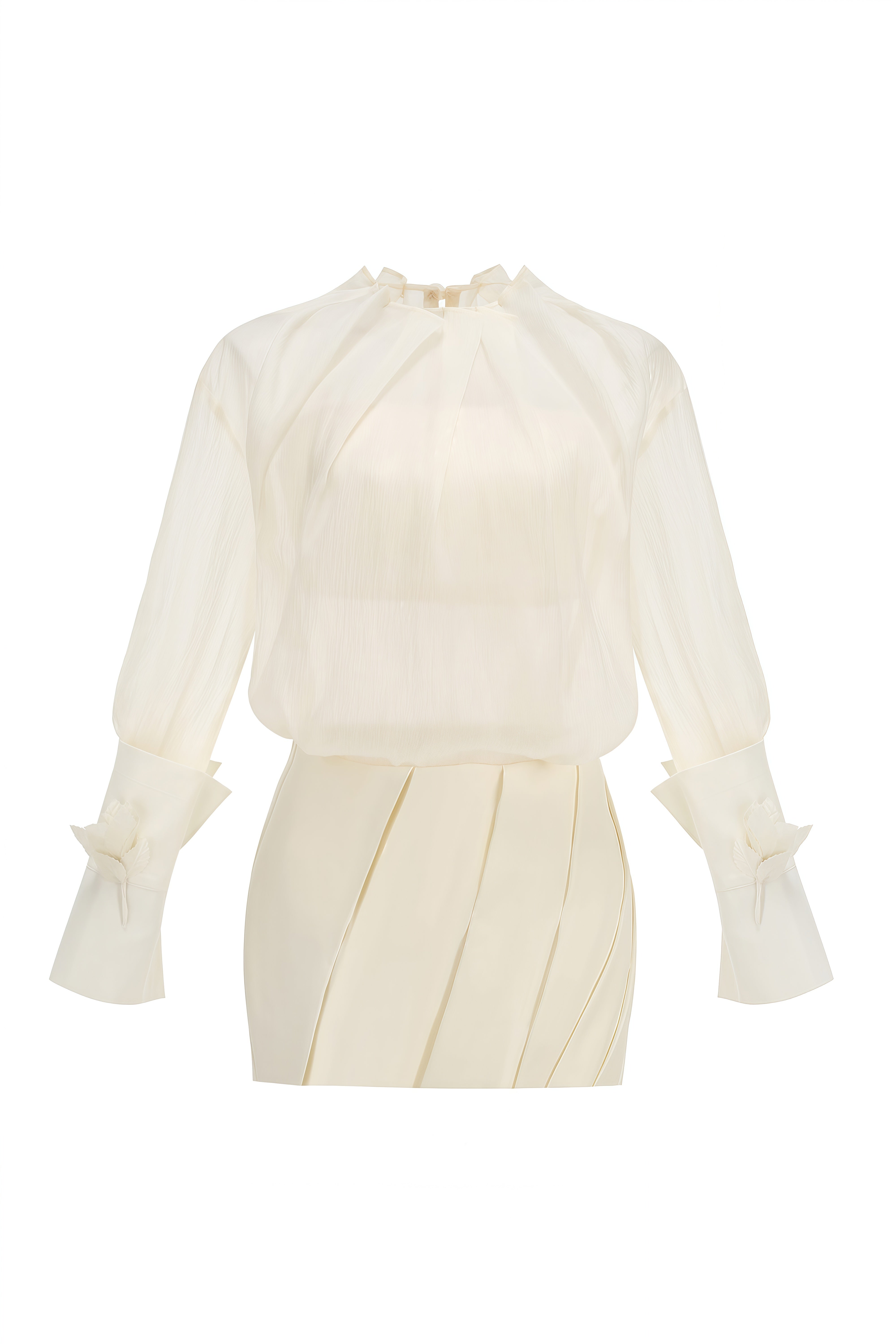 Grace Neutral Turtleneck Draped Blouse & Skirt Set