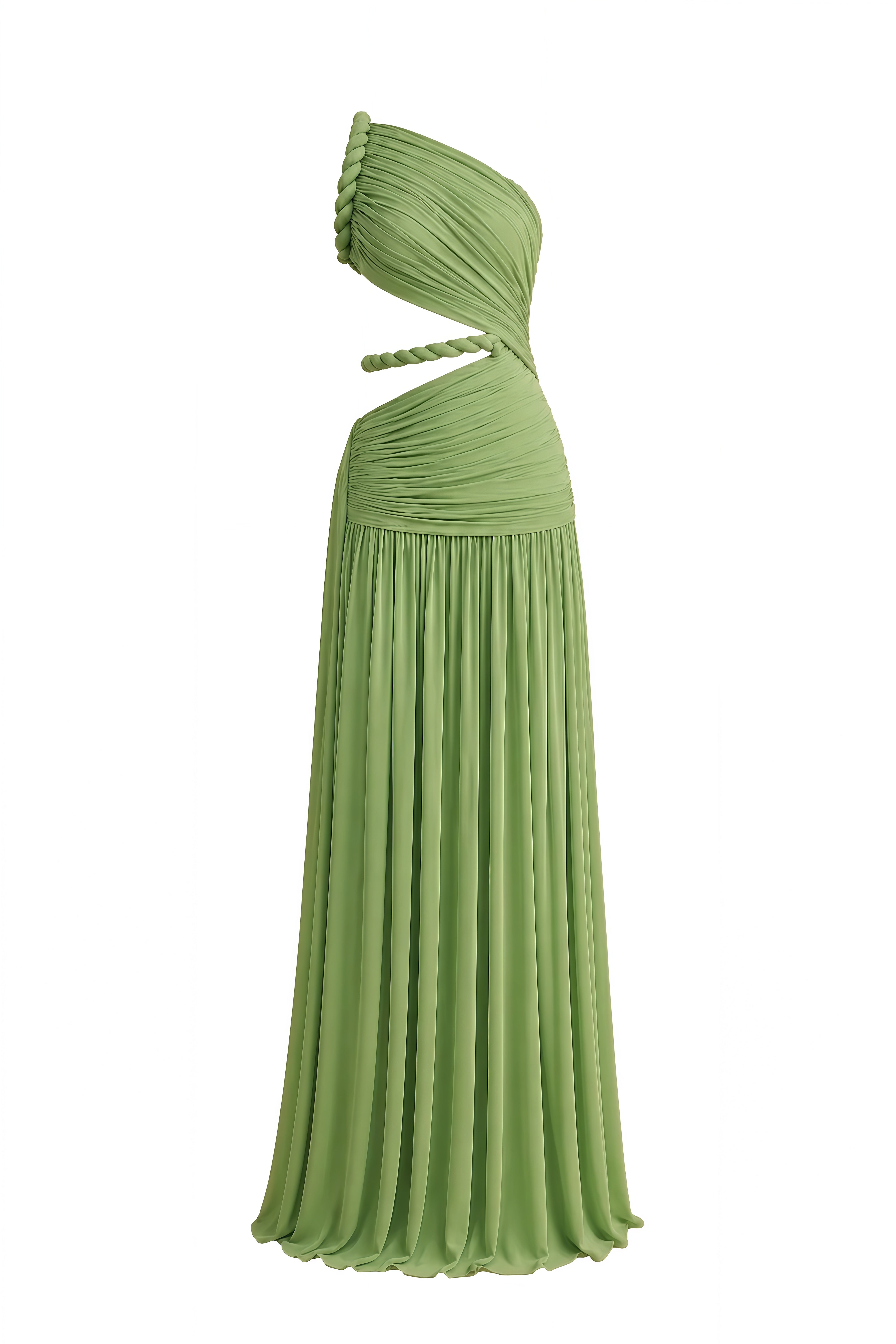 Juliet Green Asymmetrical Cut-Out Maxi Dress