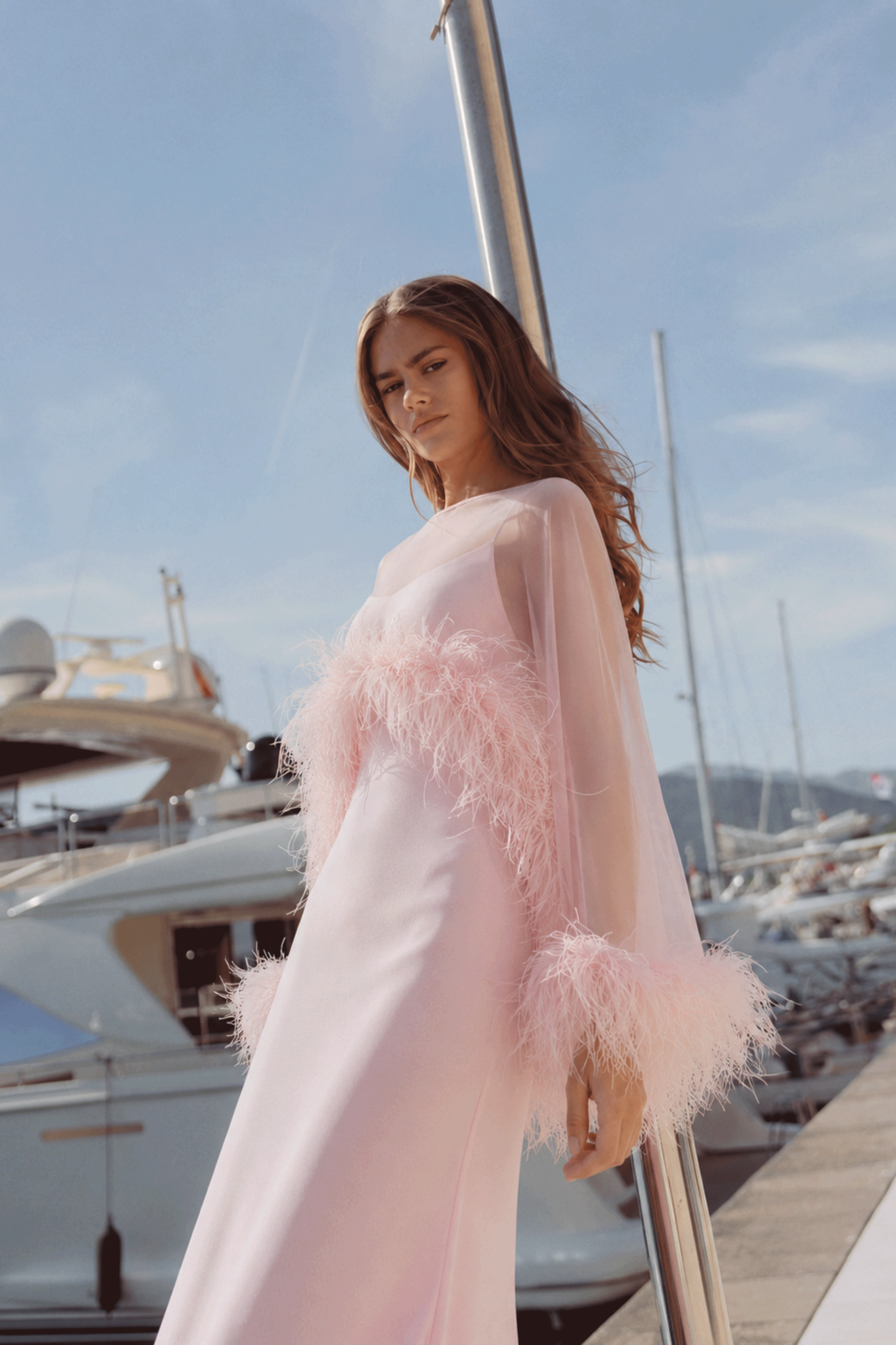 Elizabeth Pink Round Neck Draped Shawl & Dress Set