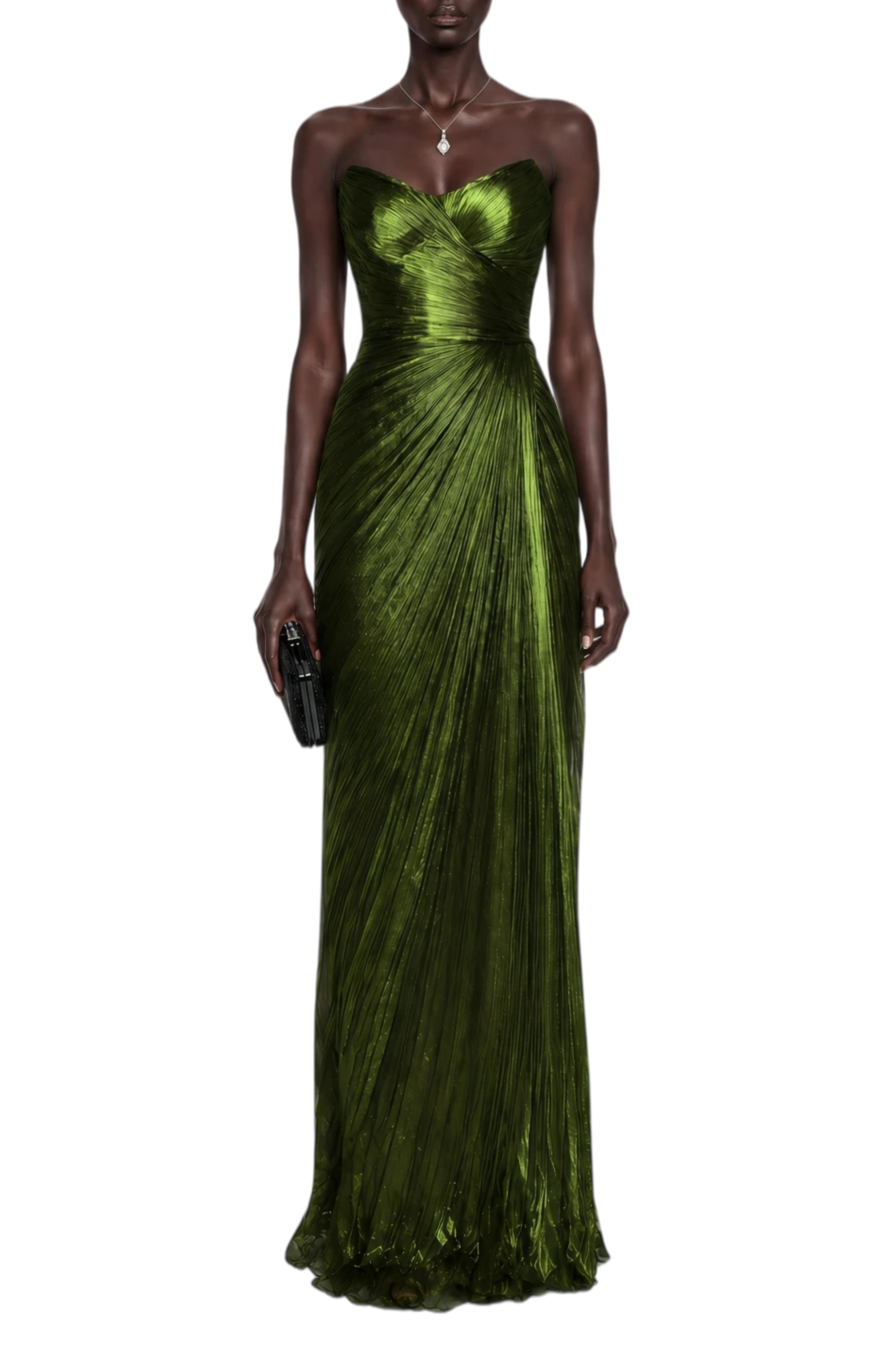 Coral Green Off Shoulder Pleated Maxi Dress