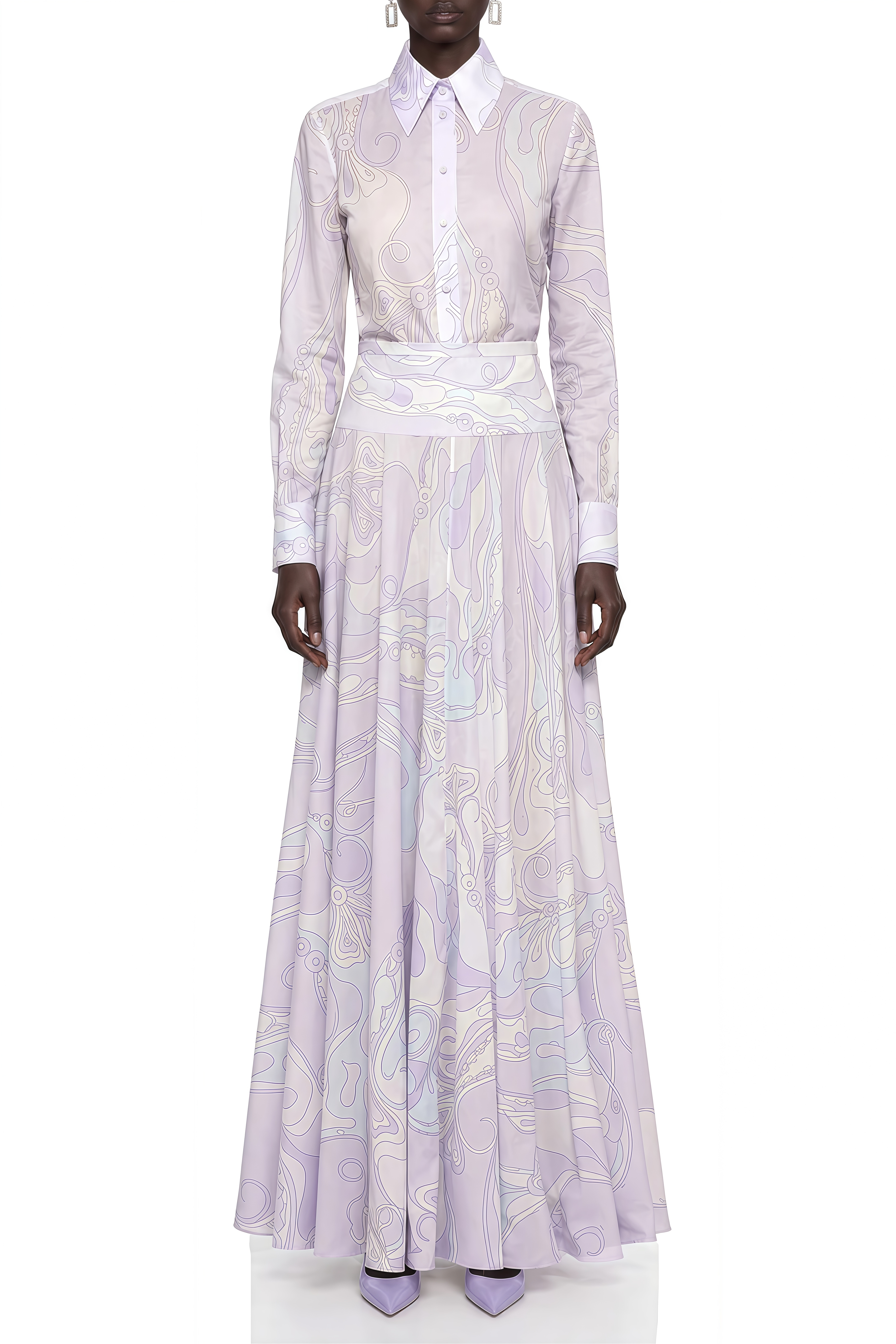 Audrey Purple Long Sleeves Abstract Print Top & Skirt Set