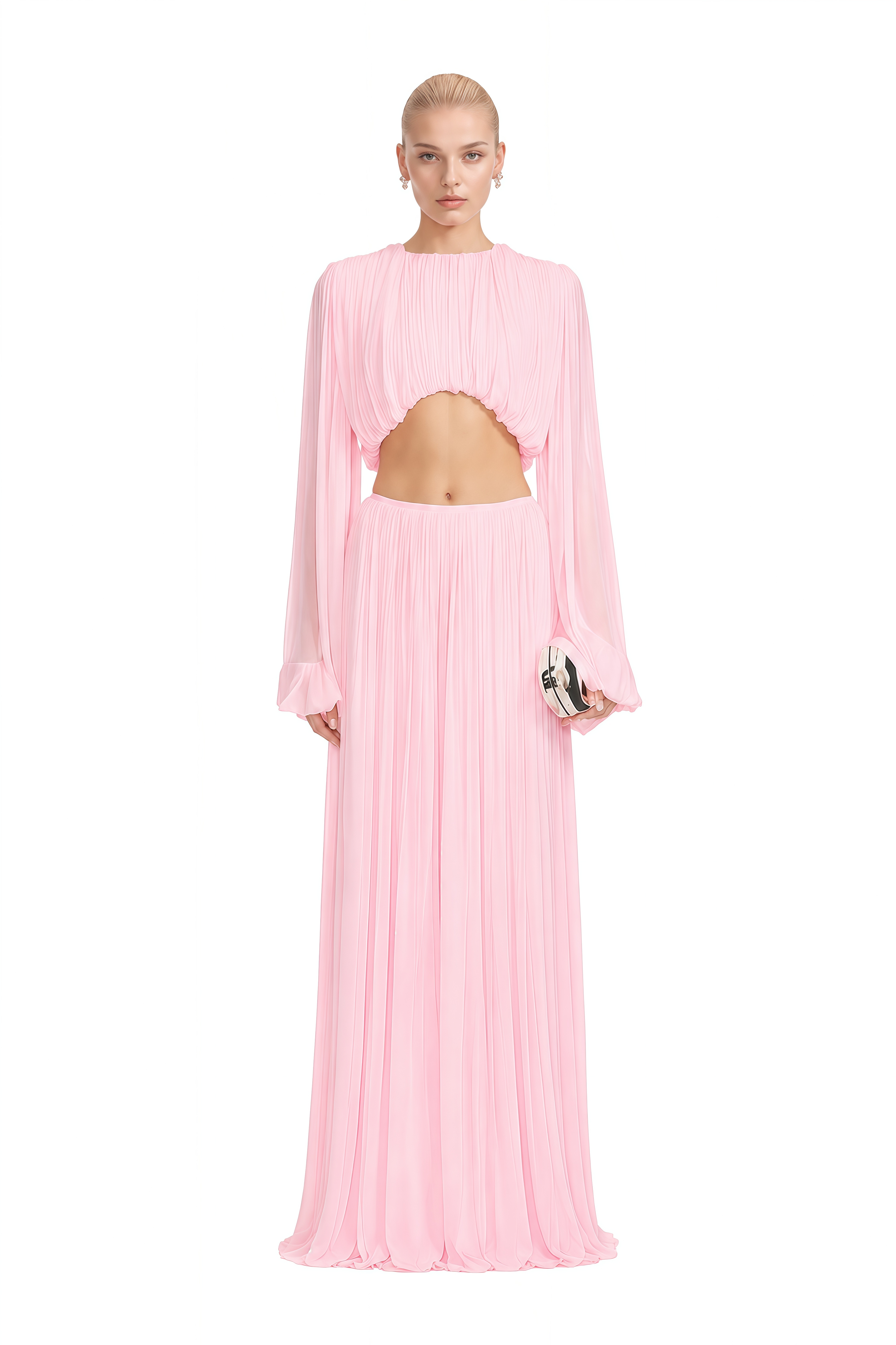 Eloise Pink Round Neck Ruched Top & Skirt Set