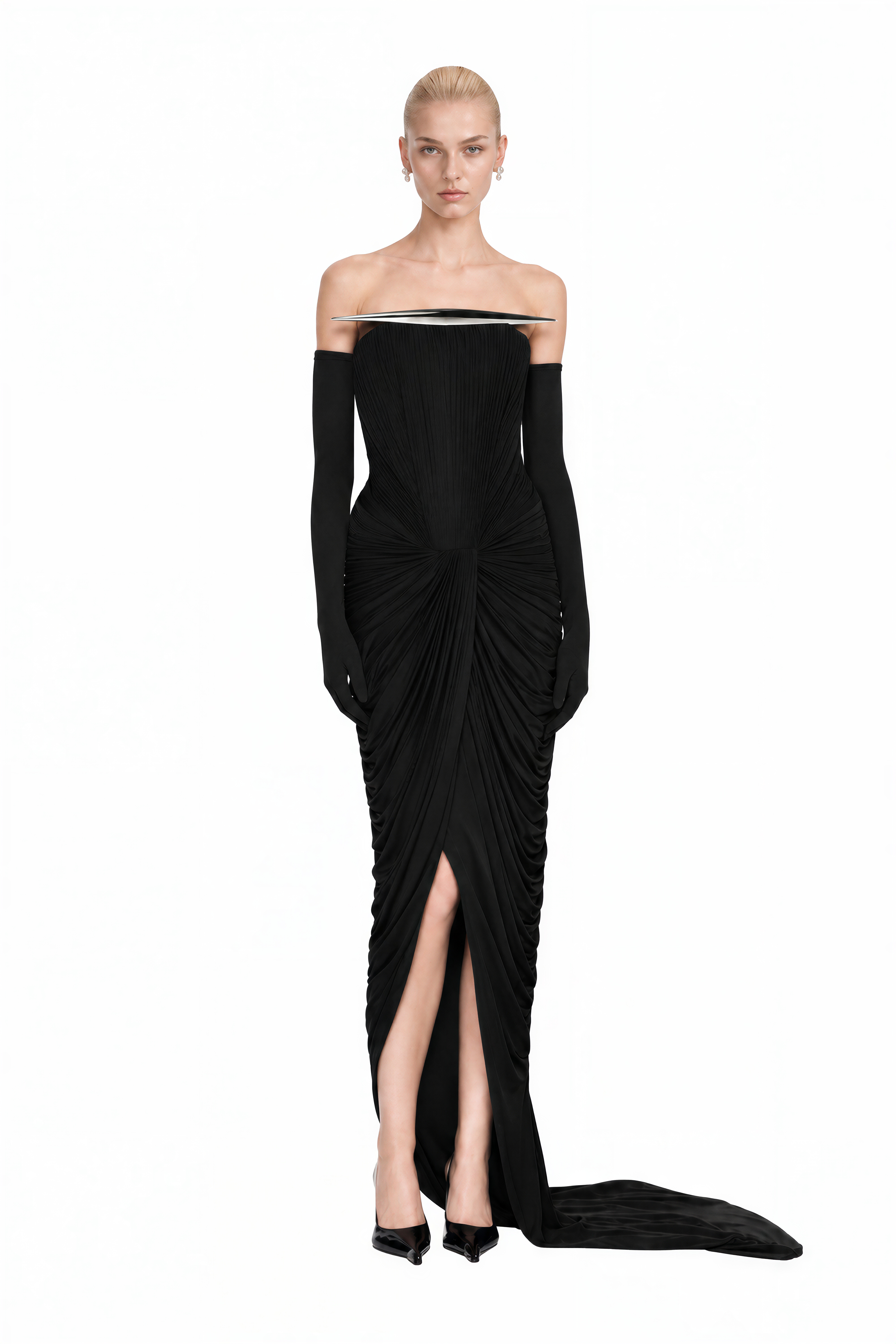 Amelia Black Off Shoulder Draped Maxi Dress