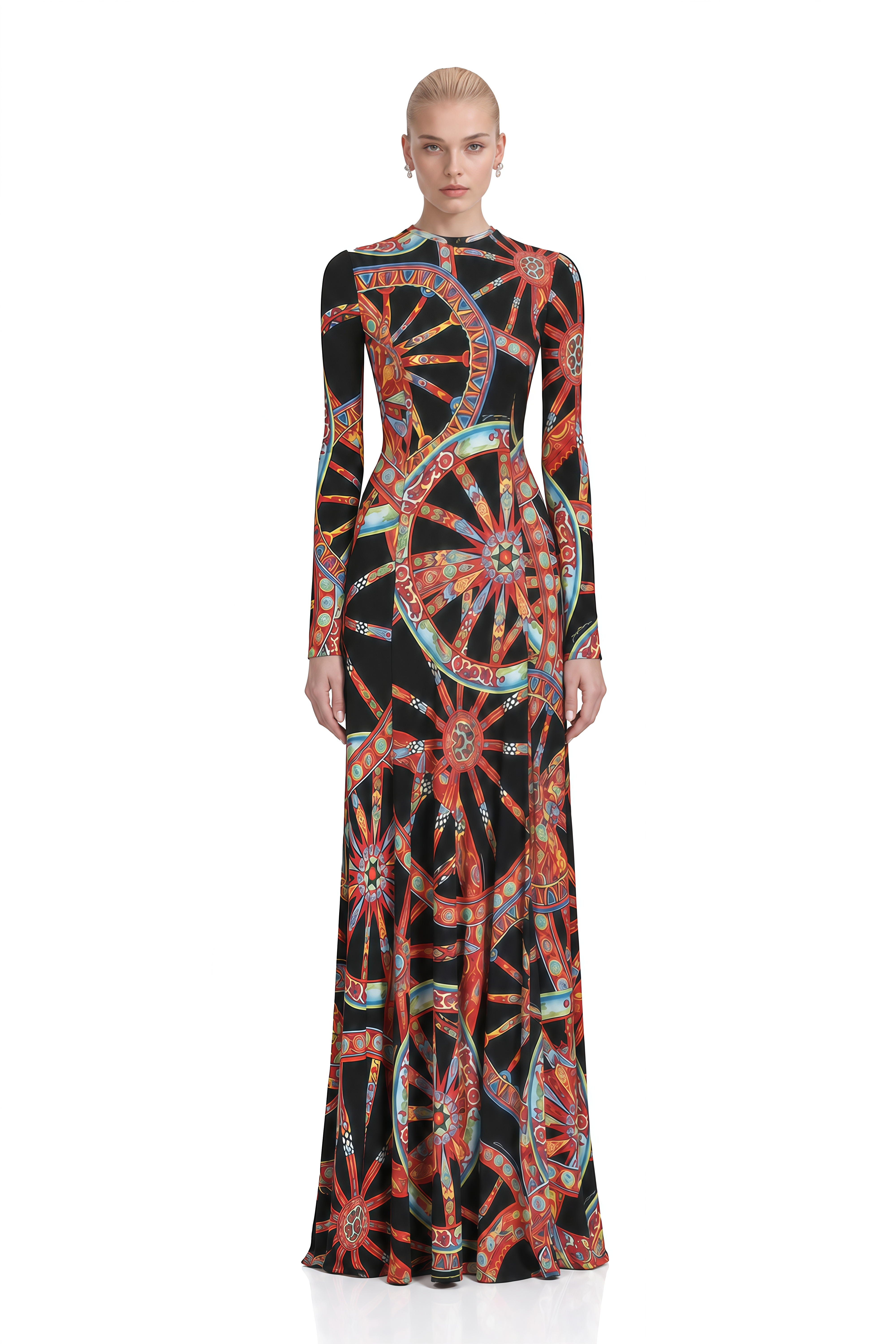 Lavinia Black Turtleneck Abstract Print Maxi Dress