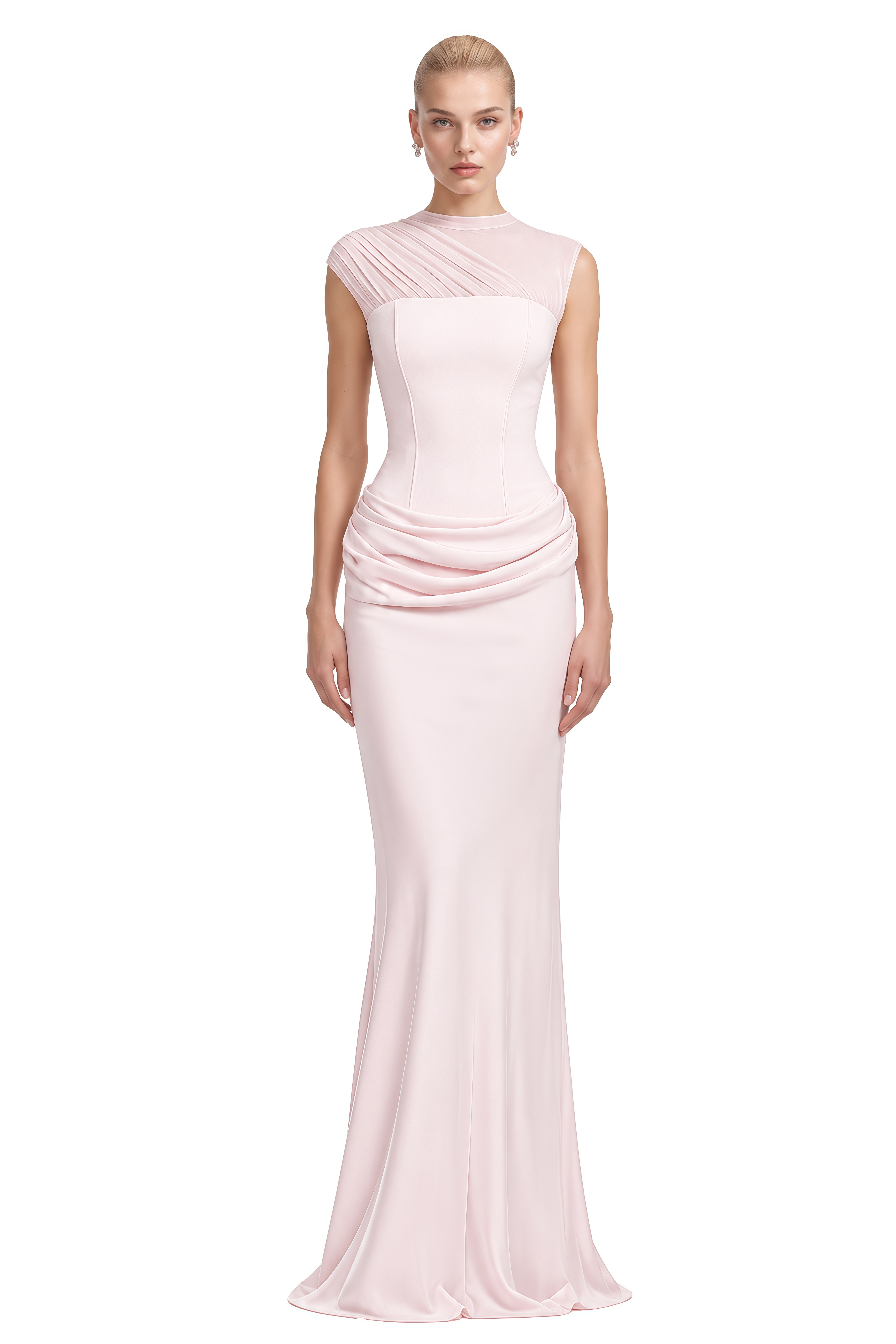 Vienne Pink Round Neck Draped Maxi Dress