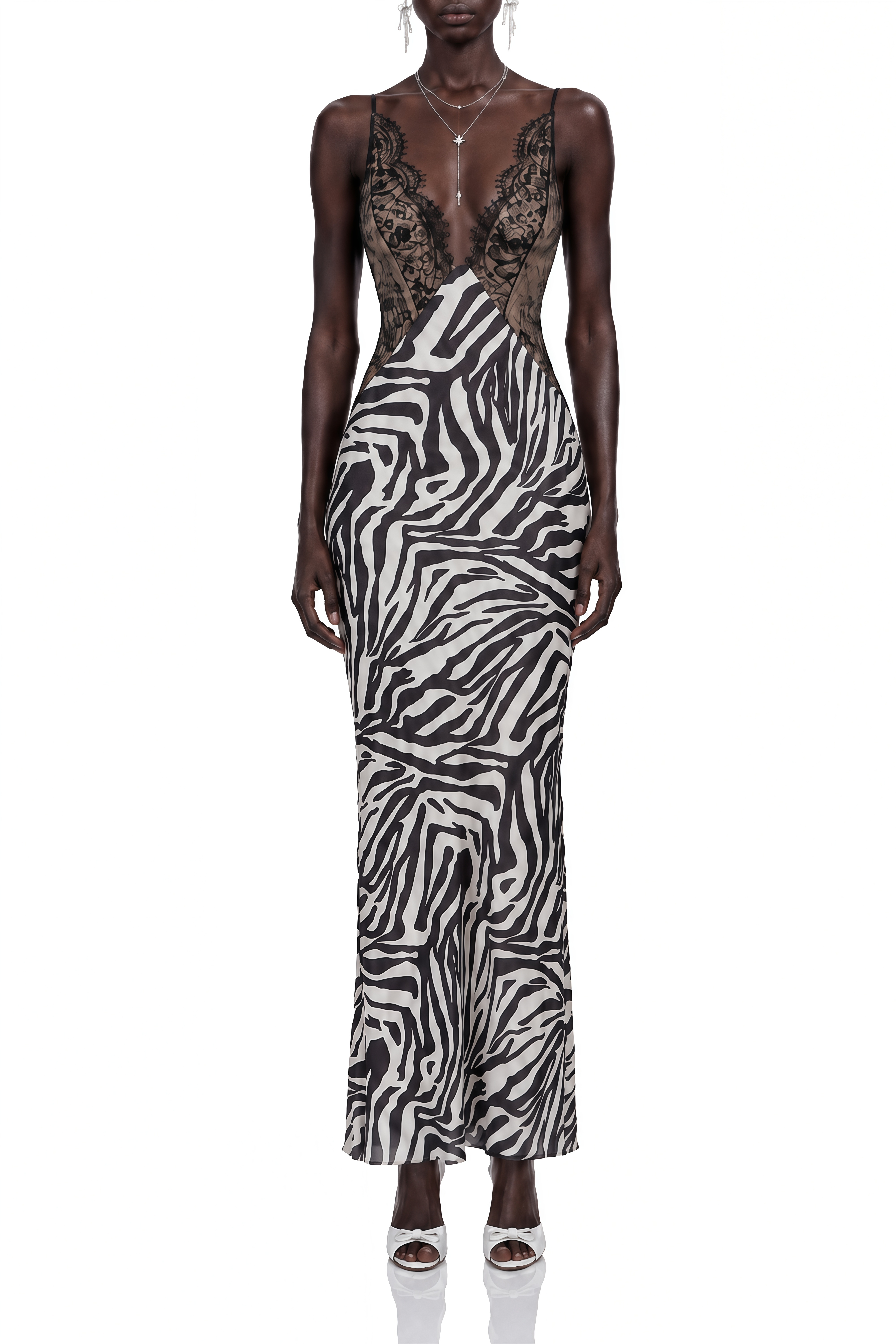 Daphne Black Zebra Print Lace Maxi Dress